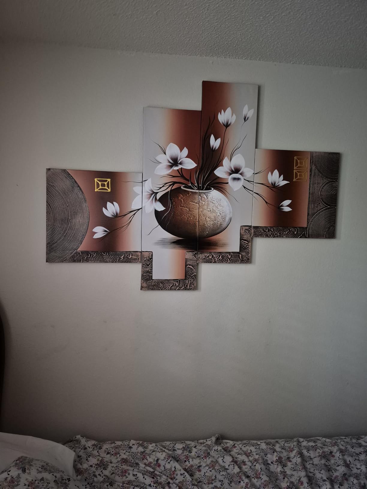 Wieco Art Huge Size Artwork 4 Panels 100% Hand-painted Modern Canvas Wall Art Elegant Flowers Paintings for Wall Decor Floral Oil Paintings on Canvas Art customer photo 1