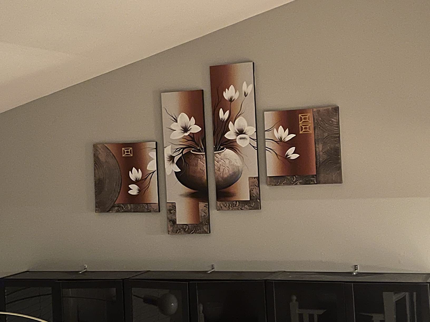 Wieco Art Huge Size Artwork 4 Panels 100% Hand-painted Modern Canvas Wall Art Elegant Flowers Paintings for Wall Decor Floral Oil Paintings on Canvas Art customer photo 2