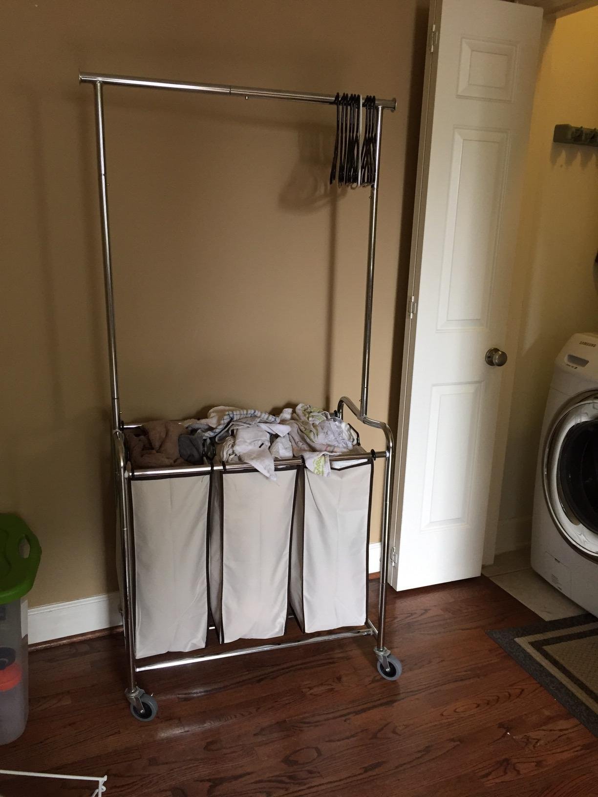 Deco Brothers Heavy Duty 3 Bags Laundry Sorter Cart with Hanging Bar, Beige customer photo 1