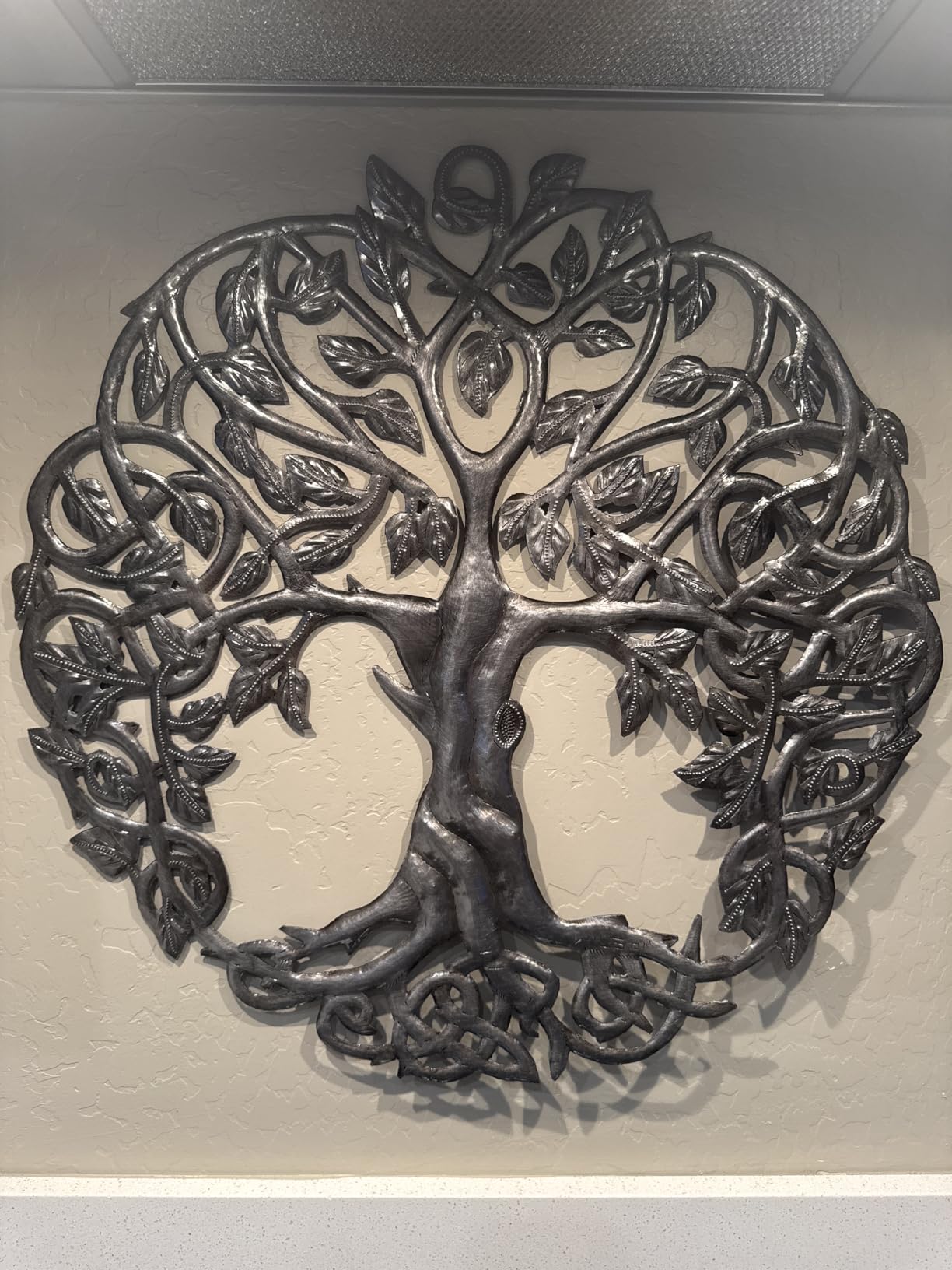 Tree of Life Metal Wall Art, Contemporary Iron Artwork Decor, Celtic Family Trees, 23 In. x 23 In. Round Modern Plaque, Handmade in Haiti,Fair Trade Certified, Signed By Wilson Etienne customer photo 1