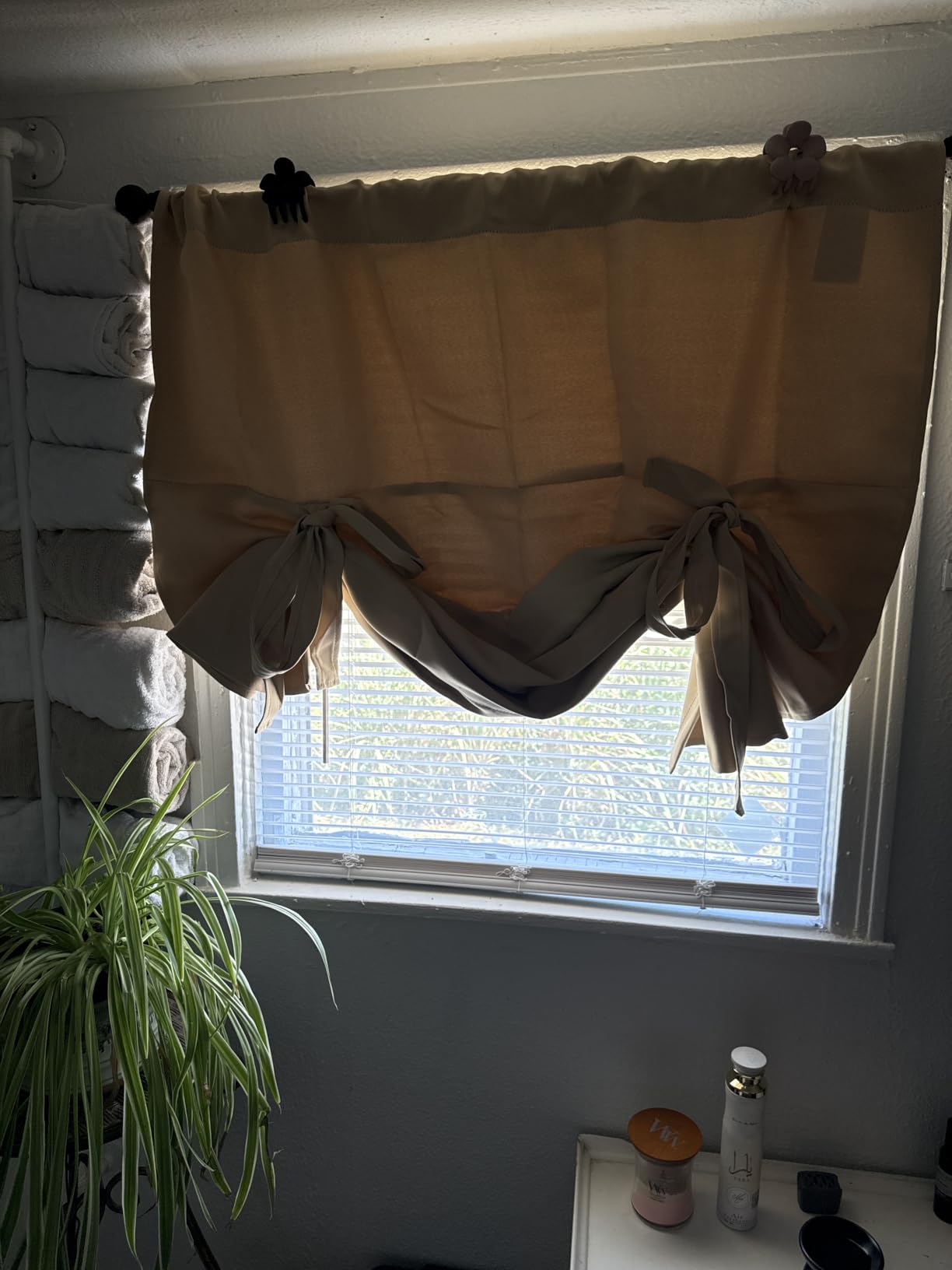 NICETOWN Thermal Insulated Blackout Short Curtain - Bathroom Curtain Gray Tie Up Shade for Small Window, Window Valance Balloon Roman Blind (Rod Pocket Panel, 46 inches W x 63 inches L) customer photo 2