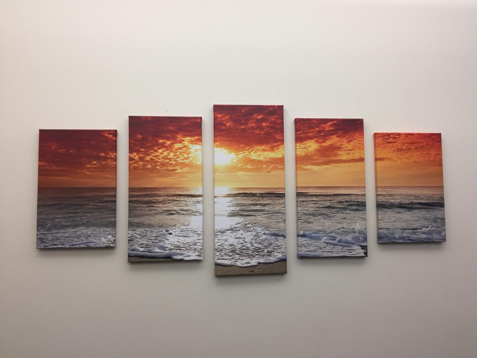 Wieco Art Grand Sight Extra Large 5 Panels Modern Landscape Artwork HD Seascape Giclee Canvas Prints Sea Beach Pictures to Photo Paintings on Canvas Wall Art for Home Decorations Wall Decor customer photo 2
