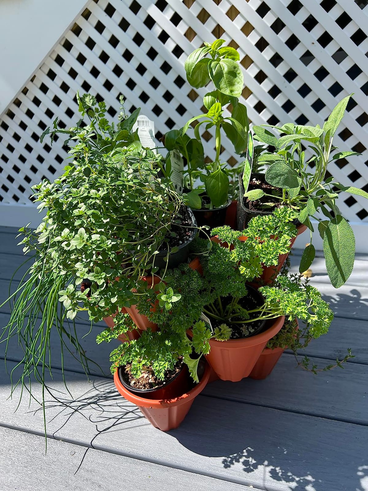 Stacking Planter Tower- 3-Tier Space Saving Flower Pots- Set of 3 Indoor/Outdoor Vertical Herb & Vegetable Garden by Pure Garden (Terracotta Colored) customer photo 2