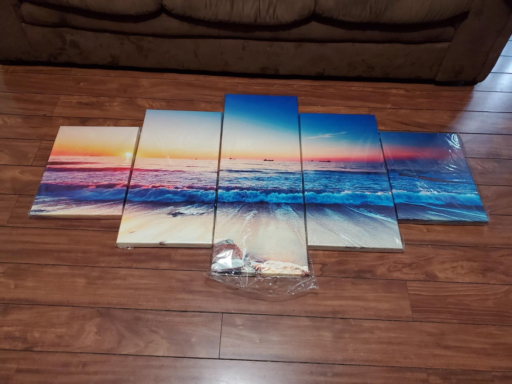 Pyradecor 5 Piece Large Modern Seascape Artwork Gallery Wrapped Ocean Sea Beach Pictures Canvas Prints Waves Paintings on Canvas Wall Art for Living Room Bedroom Home Decorations L customer photo 1