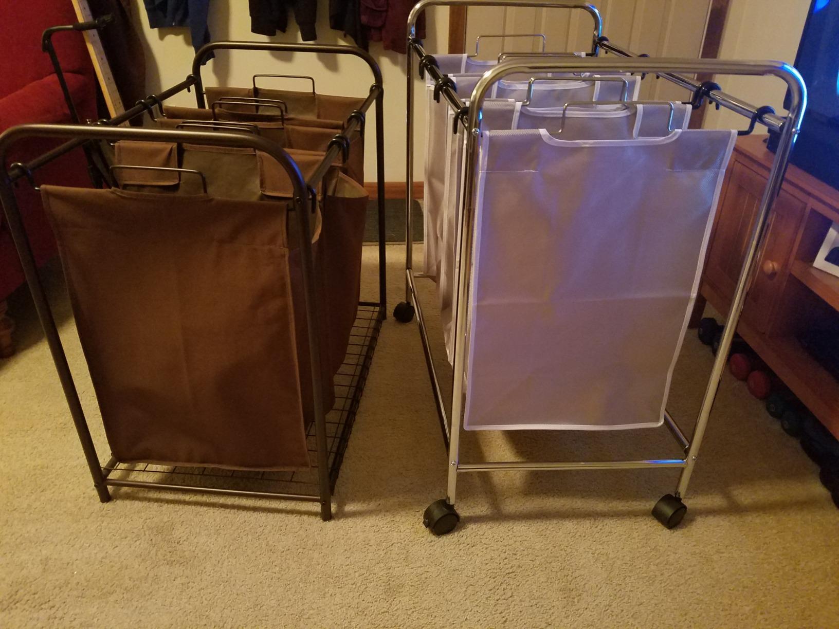 Amazon Basics 3-Bag Laundry Sorter with Removable Bags, Metal Frame, Washable, Locking Wheels, Gray customer photo 1