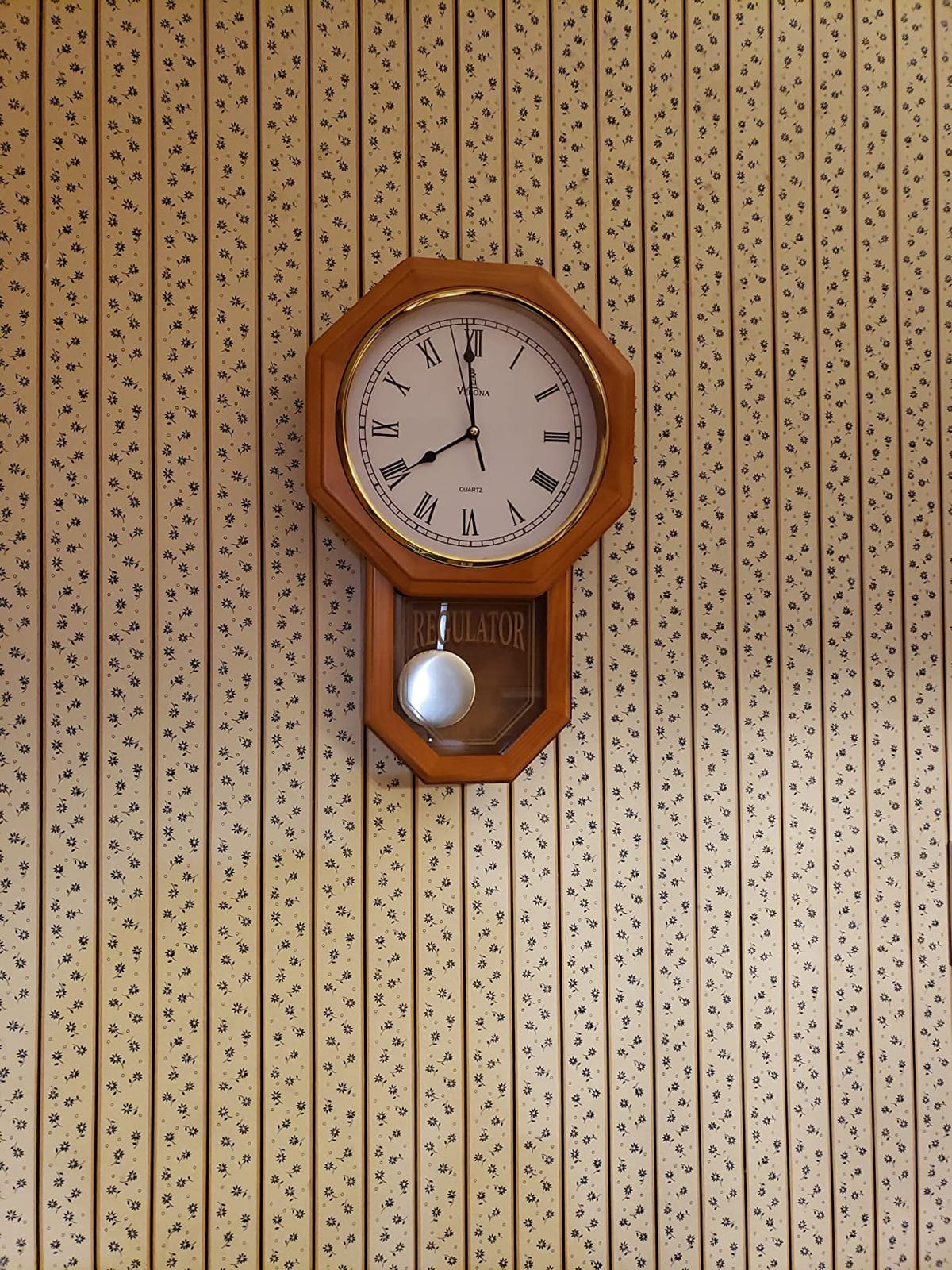Pendulum Wall Clock Battery Operated, Real Wood Regulator Clock, Quiet customer photo 1