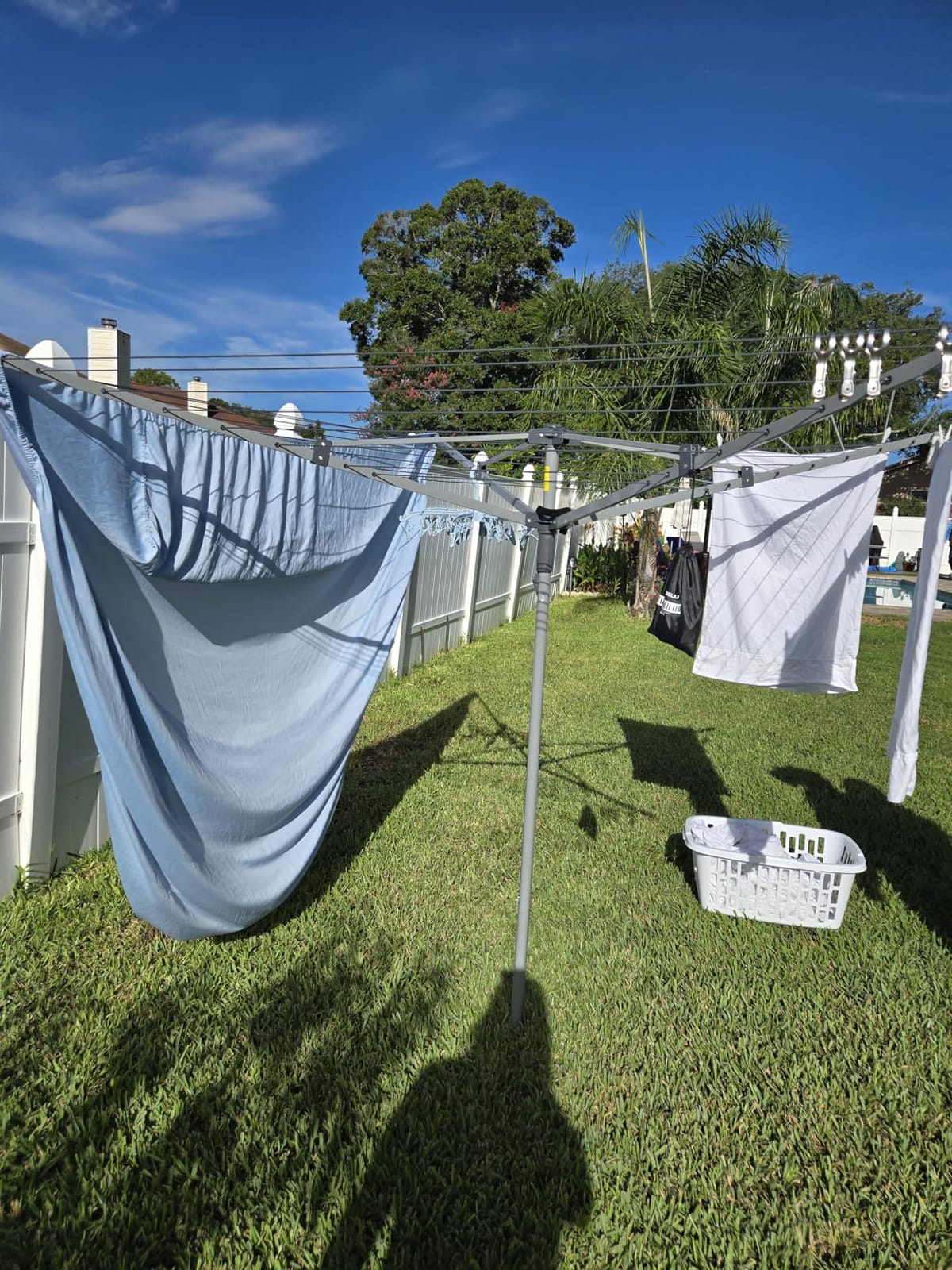 JS HANGER Collapsible 4-arm Rotary Outdoor Umbrella Drying Rack Metal Clothes Dryer Clothesline with 131ft Drying Space customer photo 2