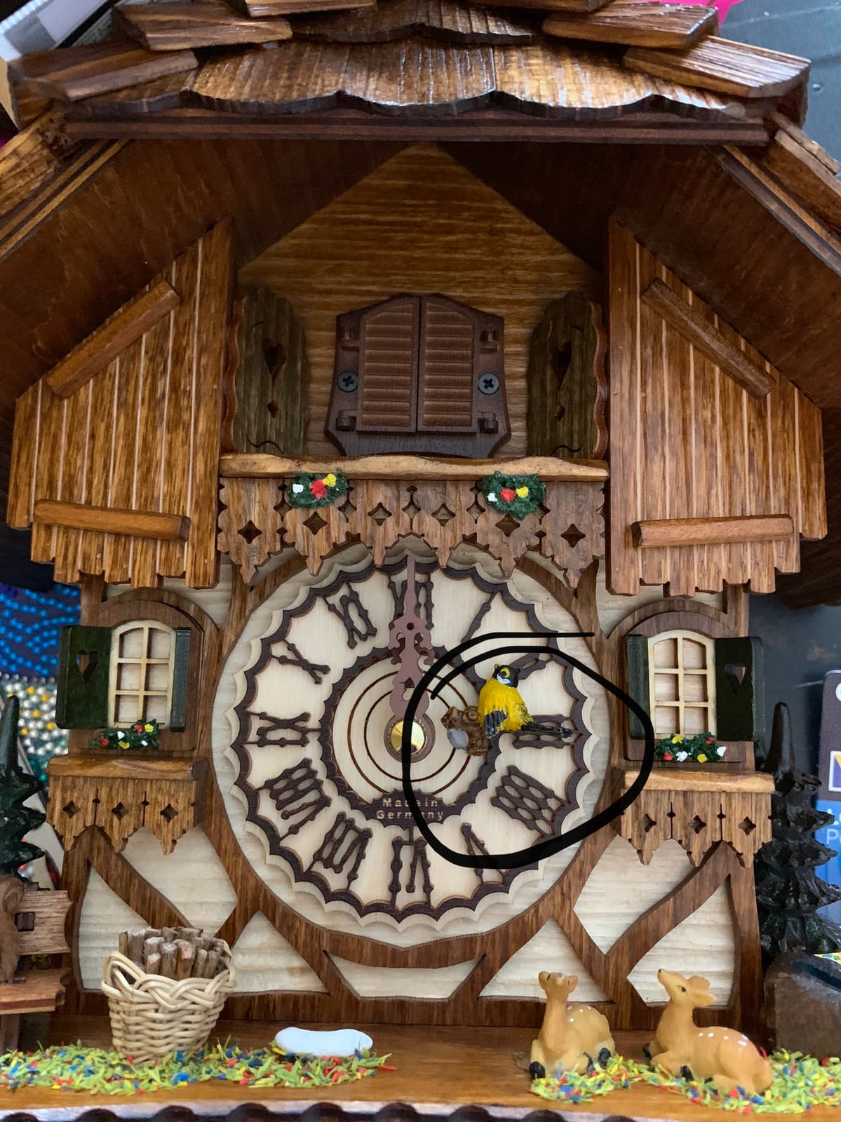 Cuckoo Palace German Cuckoo Clock – Black Forest Hillside Chalet with Animal Figures – Quartz Movement with Music – Night Silence Sensor – 10.6 Inch Wall Clock customer photo 2