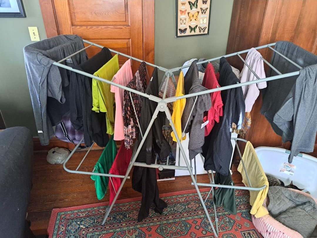 SONGMICS Clothes Drying Rack, Foldable Space-Saving Steel Laundry Rack customer photo 2