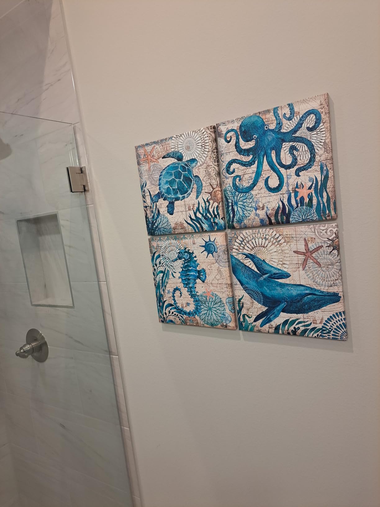 Bathroom Wall Art Beach Decor Ocean Sea Turtle Octopus Canvas Pictures Coastal Room Decor Teal Bathroom Accessories Vintage Whale Seahorse Poster Modern Nautical Painting Bedroom Home Decorations customer photo 1