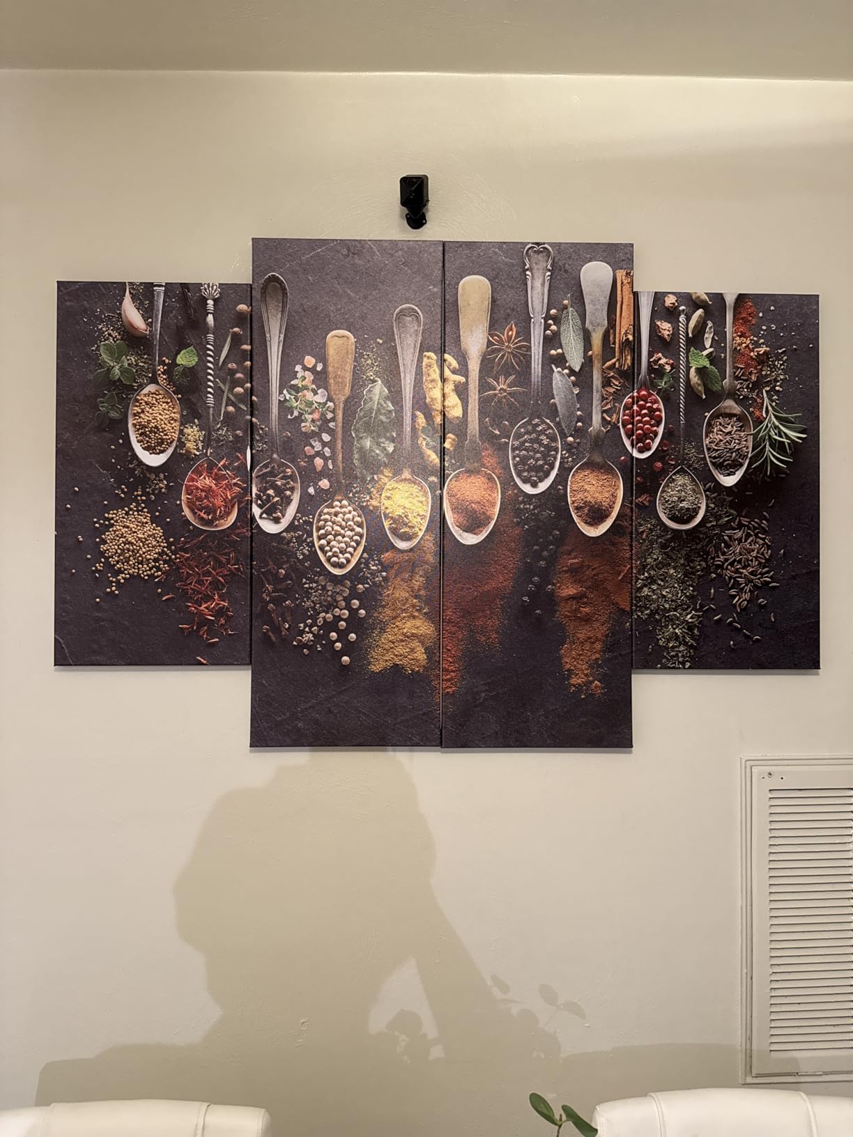 iHAPPYWALL Kitchen Pictures Wall Decor 4 Pieces Couful Spice in Spoon Vintage Canvas Wall Art Food Photos Painting On Canvas Stretched Framed Home Decoration Gift Ready to Hang customer photo 2