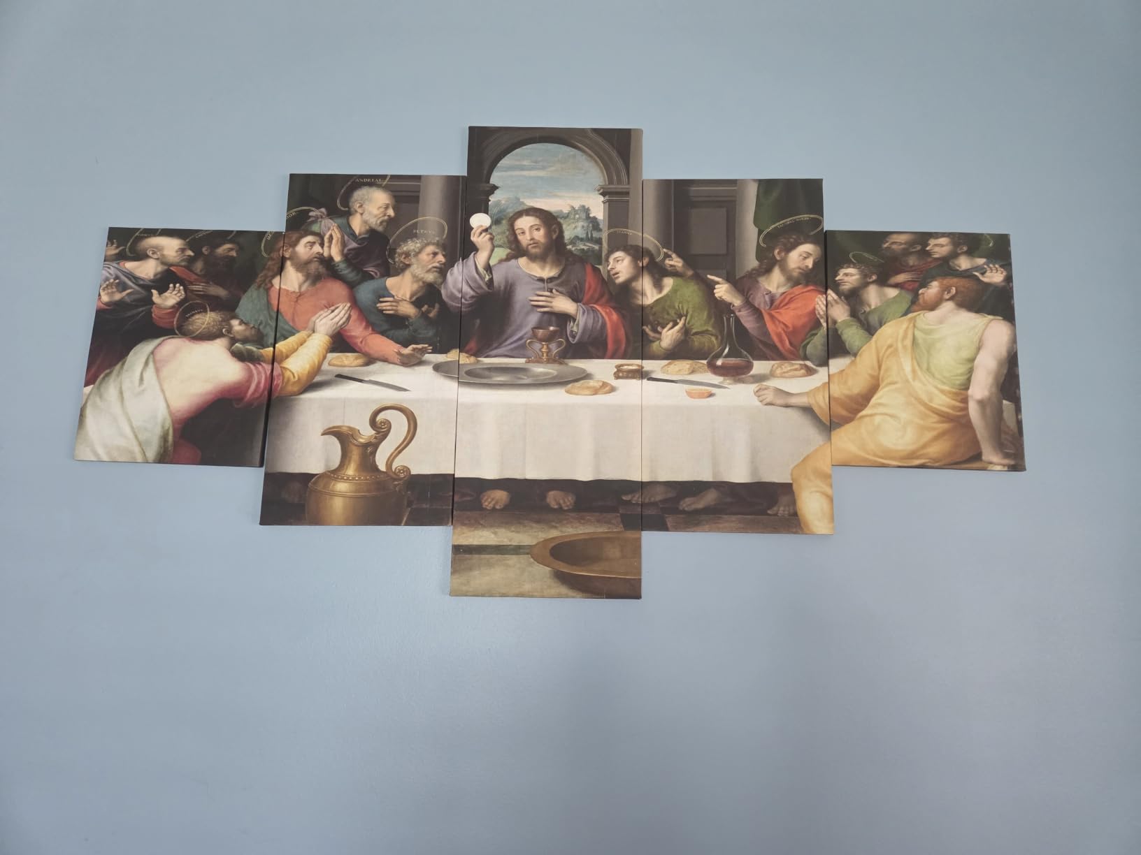 YOUHONG 5 Piece Last Supper Wall Art Christian Wall Decor Jesus Posters Leonardo Da Vinci Dining Room Decor The Last Supper Painting for Bedroom Living Room Decor (50''W x 24''H) customer photo 2