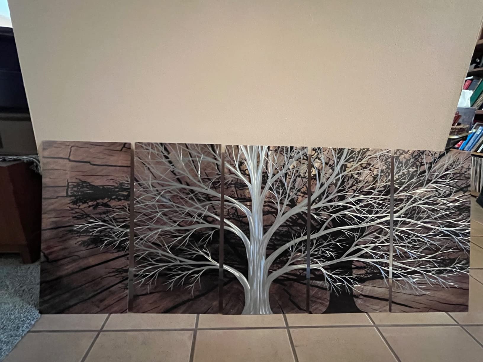 Yihui Arts Abstract Metal Wall Art - Tree Of Life Hand Crafted 5 Pieces Panels Large Big Unique 3D Aluminum Modern Contemporary Home Accent customer photo 2