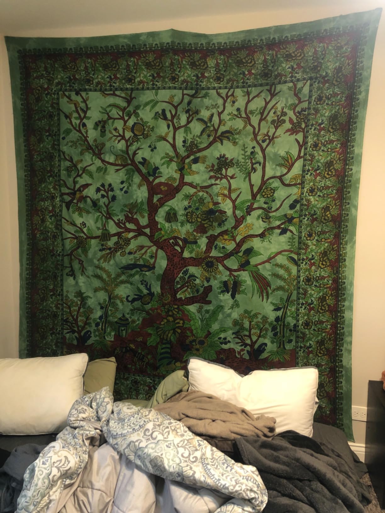 THE ART BOX STORE Yellow Orange Tree of Life Wall Hanging Tapestry for Bedroom (Full, 85x90 Inch) – Indian Cotton Bedspread, Picnic Sheet, Nature-Inspired Wall Decor customer photo 2