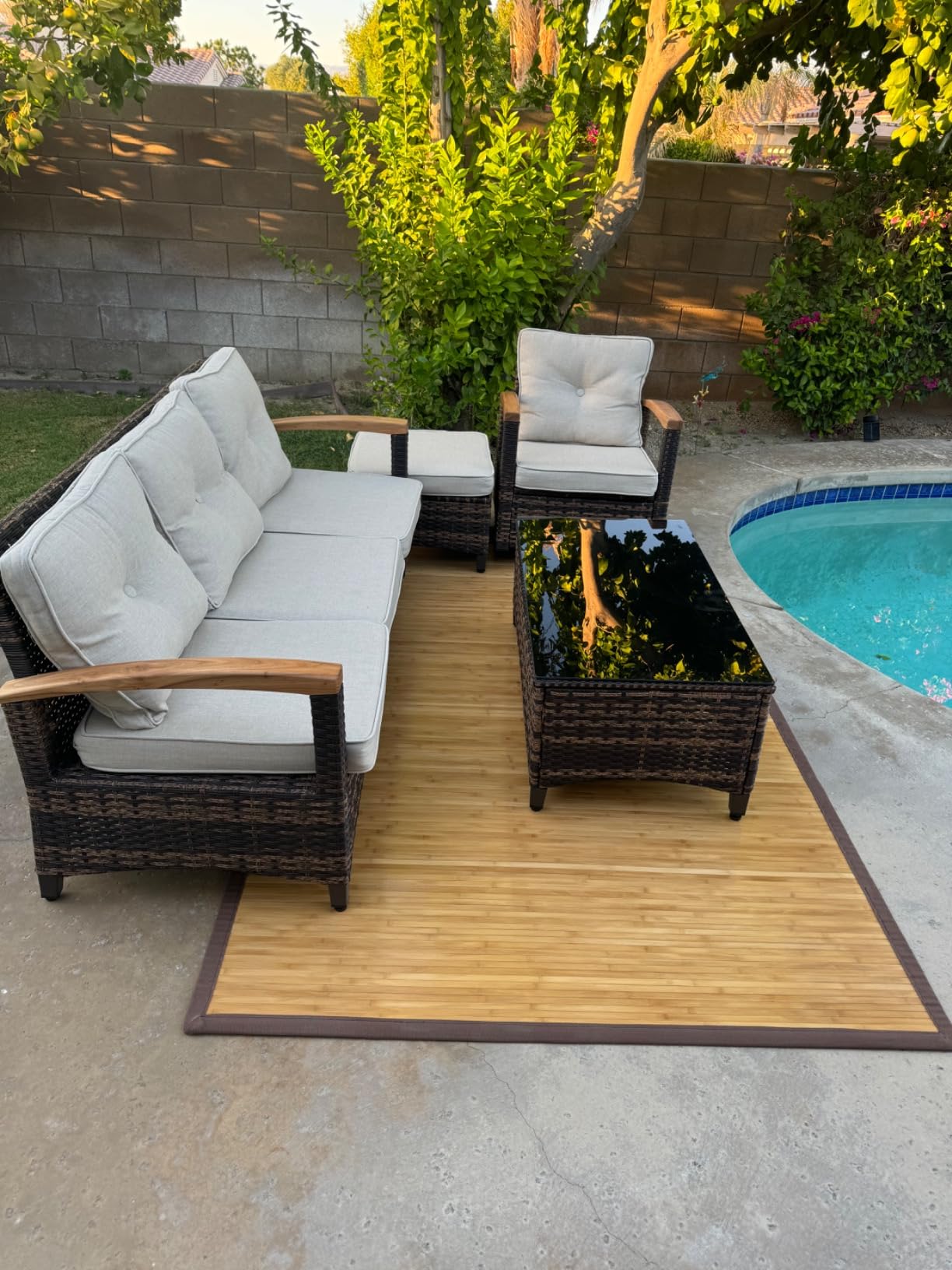 5' X 8' Floor Carpet, Bamboo Area Rug Floor Carpet Natural Bamboo Non-Slip Roll Runner Indoor Outdoor for Bathroom, Kitchen, Garden (60” x 96”) customer photo 2