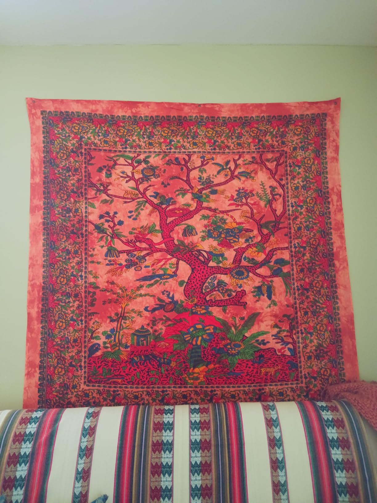 THE ART BOX Tapestry Green Tree of Life Wall Hanging – Indian Cotton Full Size Bedspread, Picnic Sheet, Wall Decor, Blanket, Wall Art for Bedroom (Full, 85x90 Inch) customer photo 2