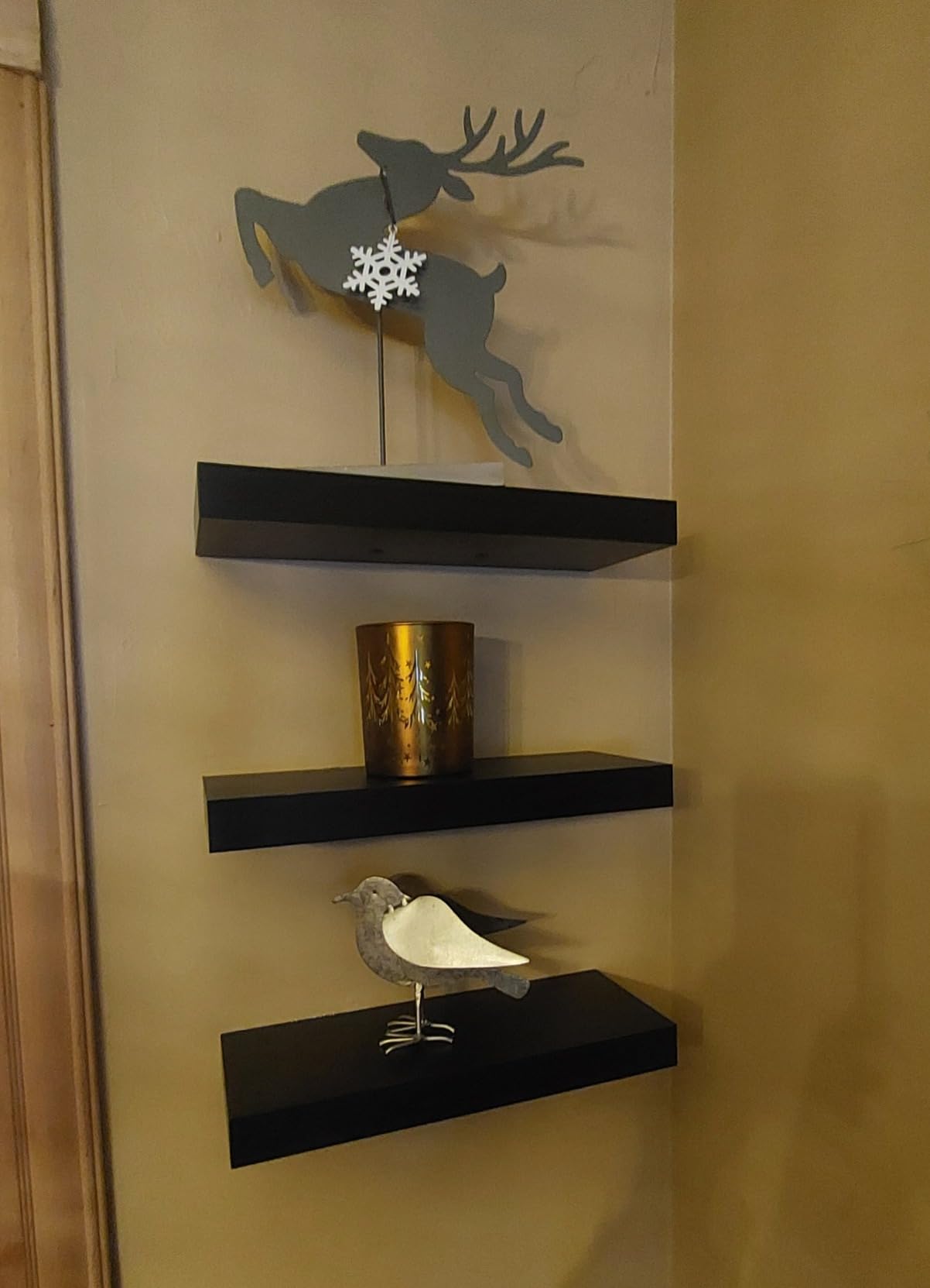 AHDECOR Floating Shelves, Wall Mounted Set of 3 Rustic Wooden Ledge Shelves Decorative for Bedroom, Office, Kitchen, Living Room - Sleek Design, Sturdy and Easy to Install customer photo 1