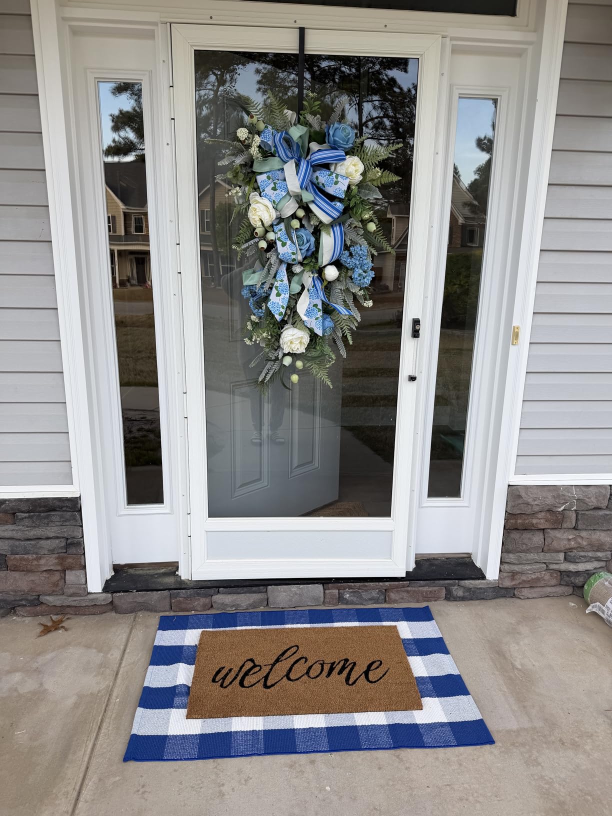 MUBIN Cotton Buffalo Plaid Rug, 27.5x43 Black and White Outdoor Rug Front Door Decorative Mat, Washable Doormat Foldable Area Rug Layered Door Mats Rug for Front Porch, Entryway, Patio customer photo 1