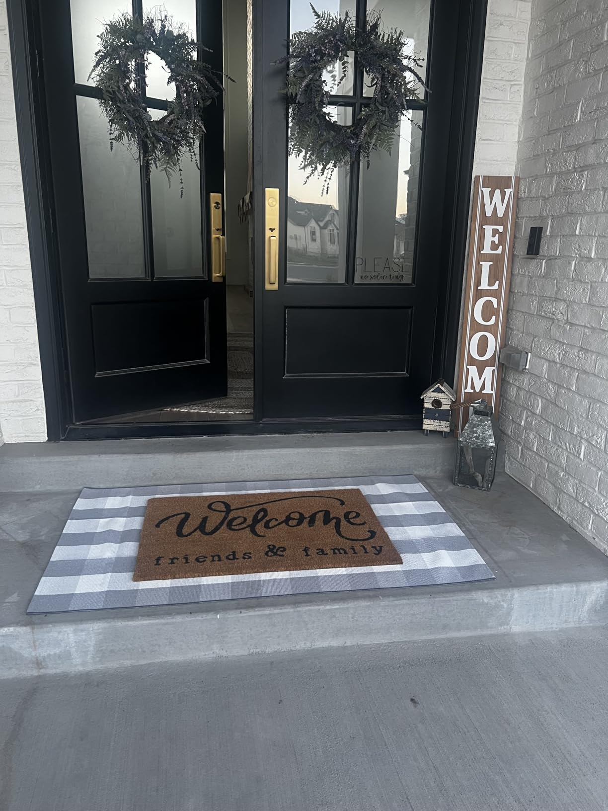 MUBIN Cotton Buffalo Plaid Rug, 27.5x43 Black and White Outdoor Rug Front Door Decorative Mat, Washable Doormat Foldable Area Rug Layered Door Mats Rug for Front Porch, Entryway, Patio customer photo 2