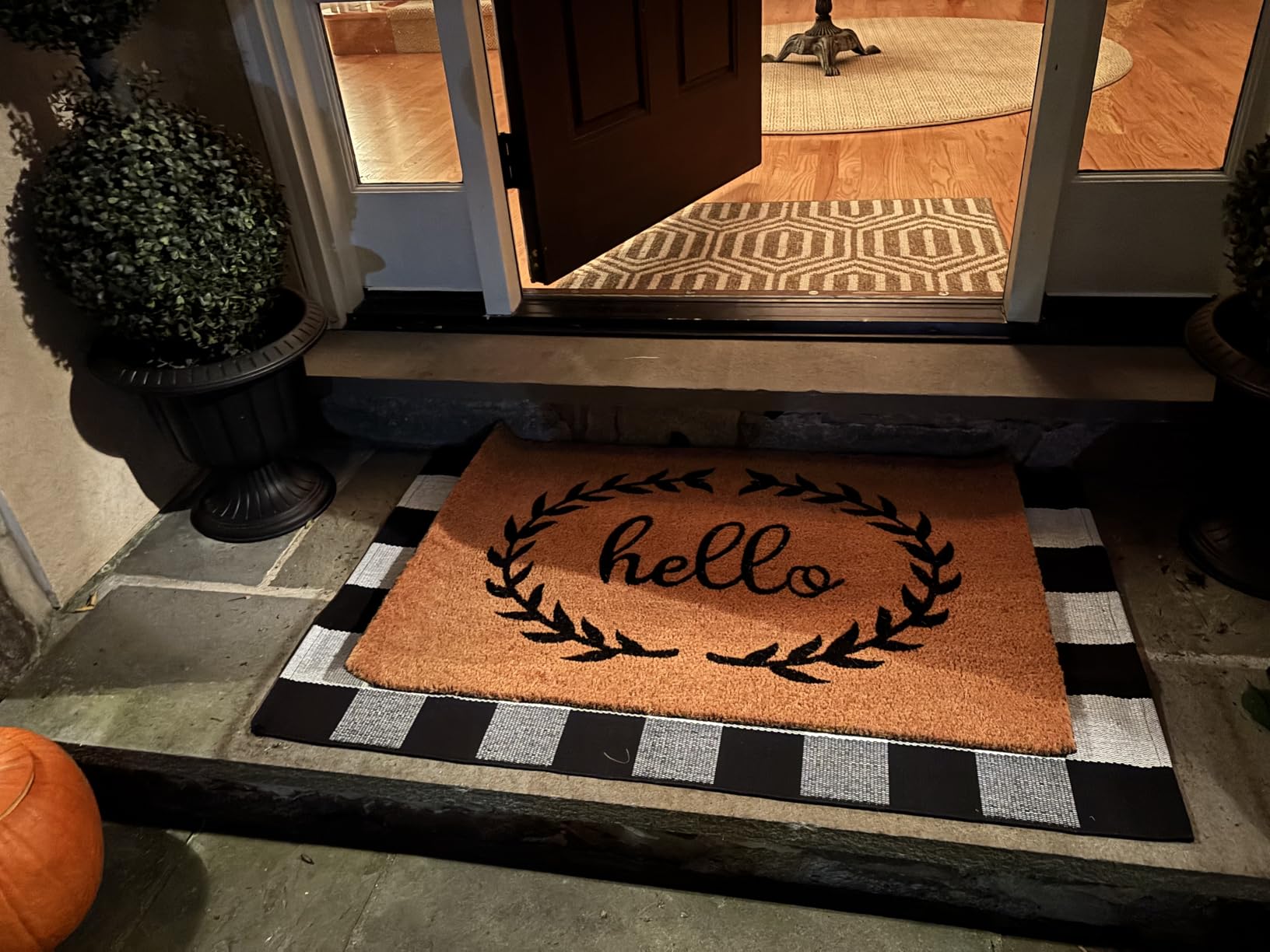 SEEKSEE Fall Decor Buffalo Plaid Outdoor Rug 27.5x43 Black and White Front Door Mat, Layering Rug for Porch, Washable Doormat, Cotton Area Rug for Outdoor Entrance Entryway Patio Porch Decor customer photo 1