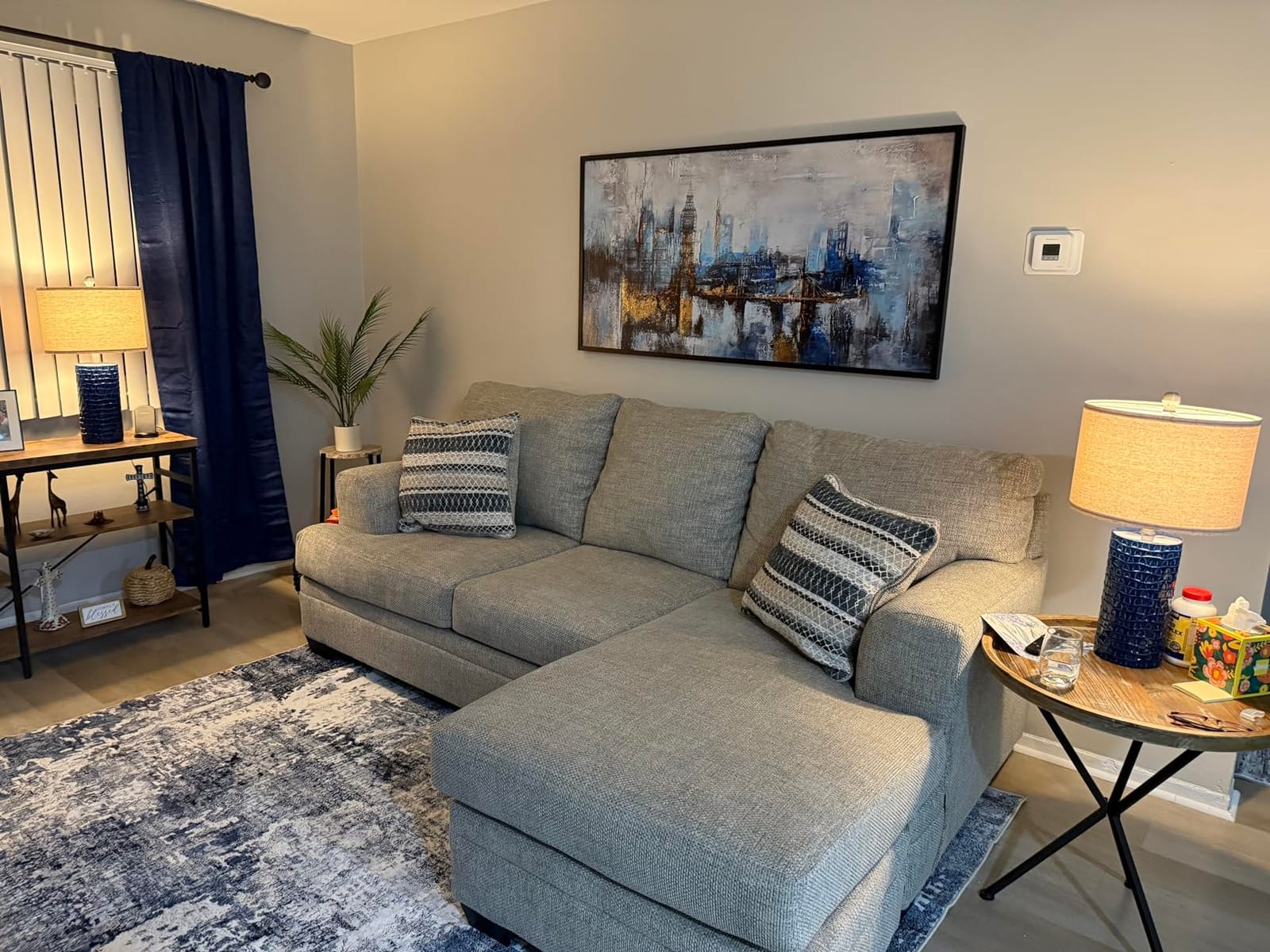 Pogusmavi Large Wall Art for Bedroom Abstract City View Canvas Art Modern Home Decor Gray Blue Buildings Prints for Bedroom Wall Art Office Artwork Wall Decor for Living Room Decor 24x48 inches customer photo 2