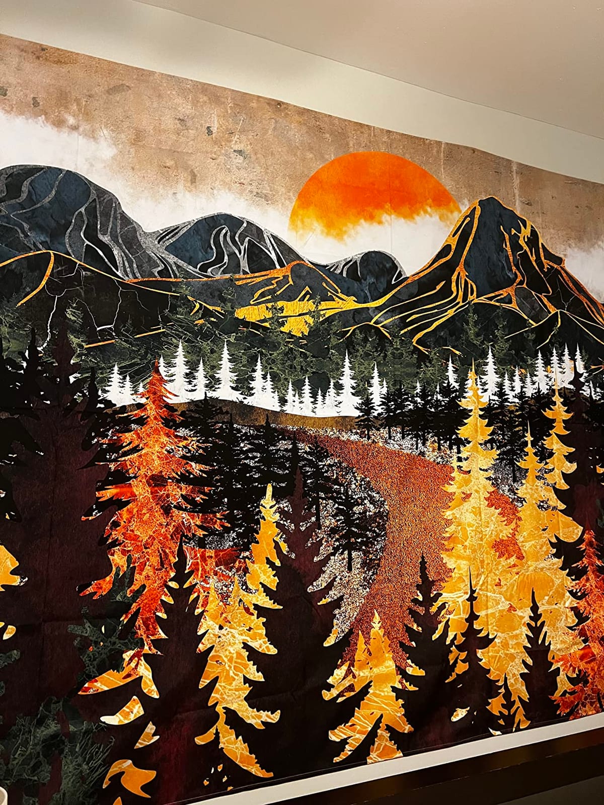 SENYYI Mountain Wall Hanging Tapestry - Forest Trees Art, Sunset, Road in Nature Landscape Home Decor for Room (51.2 x 59.1 inches) customer photo 1