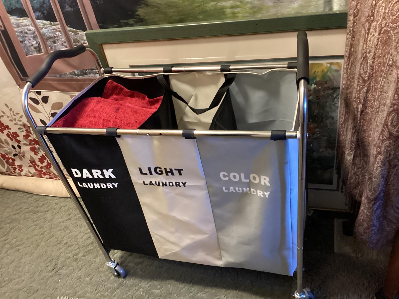 Laundry Basket with Wheels, 240l Laundry Hamper with 3 Section Laundry Bag for Dirty Clothes, Dorm Room Essentials, Towel Organization & Toys Storage Laundry Cart in Laundry Room Organization customer photo 2