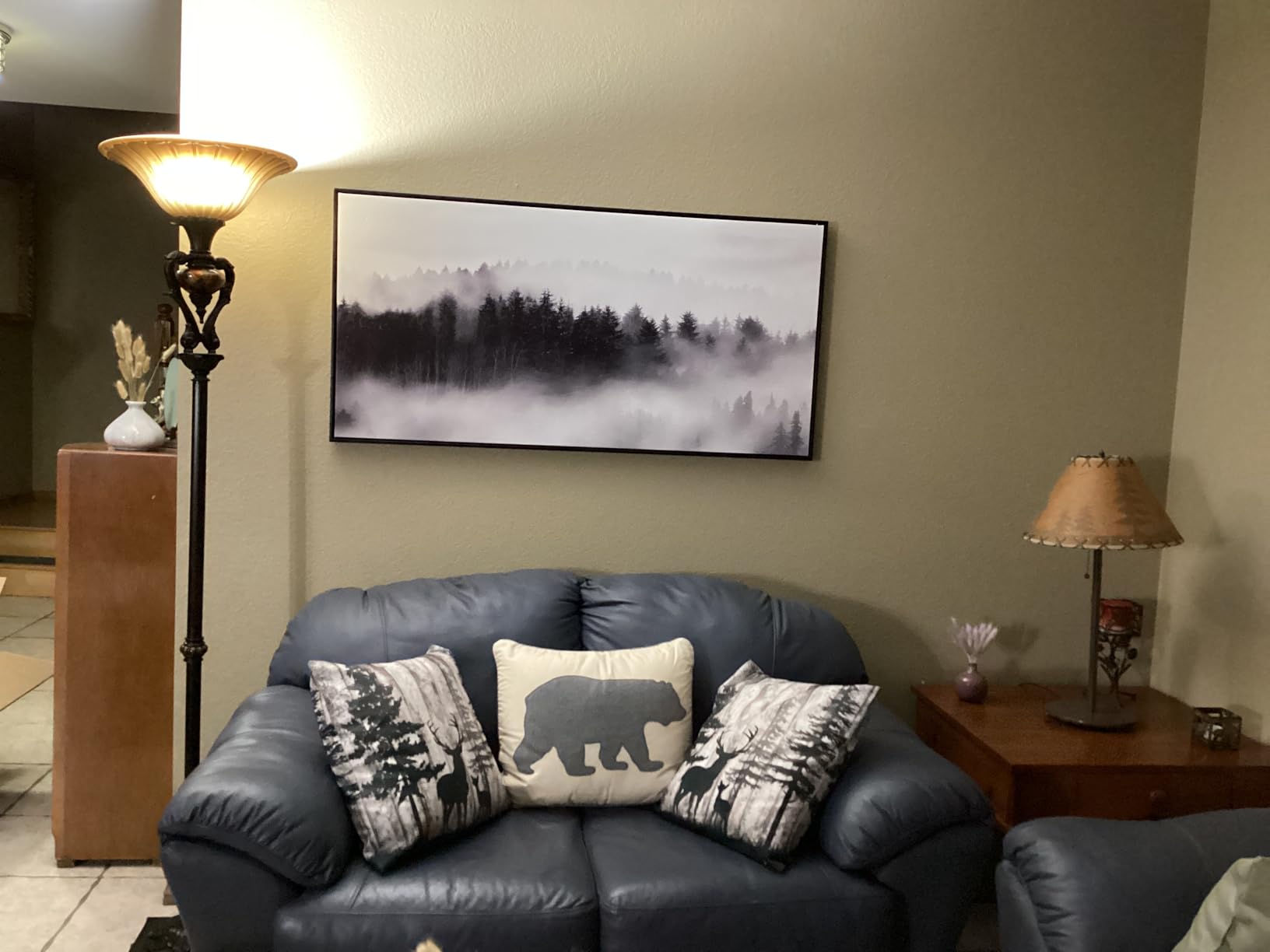ARTISTIC PATH Foggy Forest Scenery Wooden Framed Wall Art, 40x20 Inch customer photo 2
