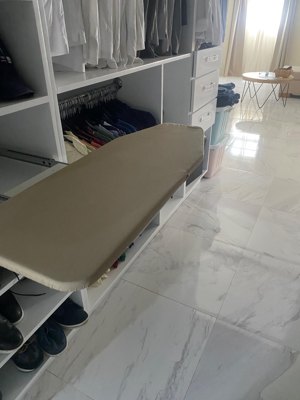 Hiding Ironing Board Foldable Ironing Station in Cabinet for Apartment & Small Room | Sturdy Folding Board, Easy-Release Lever 11.8 (W) x 5.5 (H) x Length 16.9 (L) White customer photo 1