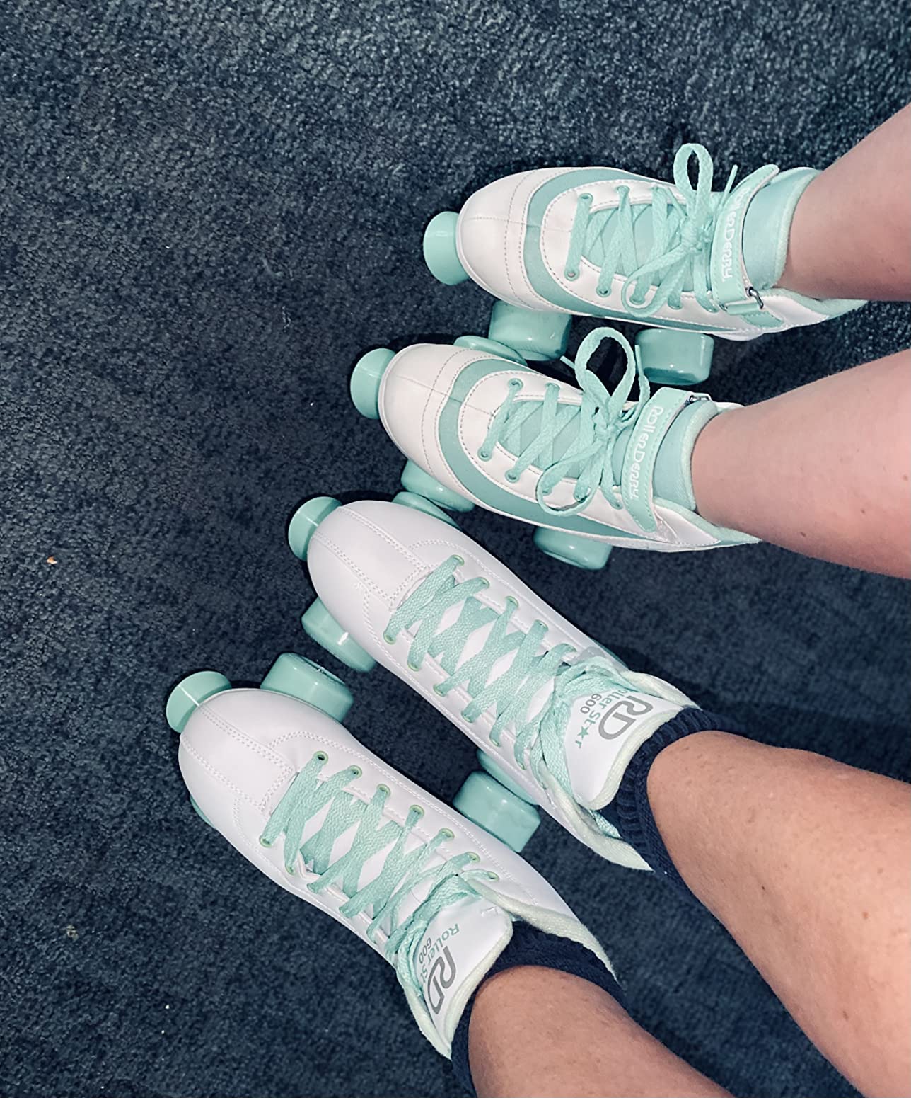 Roller Derby Roller Star 600 Women's Roller Skates - White/Mint - Quad roller skates with supportive boots, durable chassis and smooth-rolling urethane wheels for indoor or outdoor skating customer photo 2