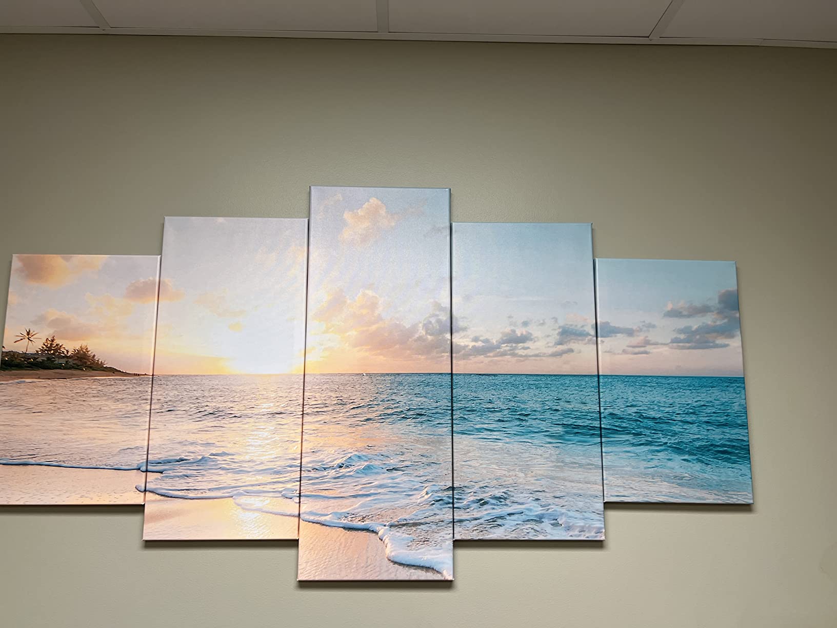 Goldfoilart 3 Pieces Beach Wall Art Sunset Bathroom Canvas Pictures Ocean Wall Decor Waves Prints Paintings for Living Room Bedroom Decorations Ready to Hang 12
