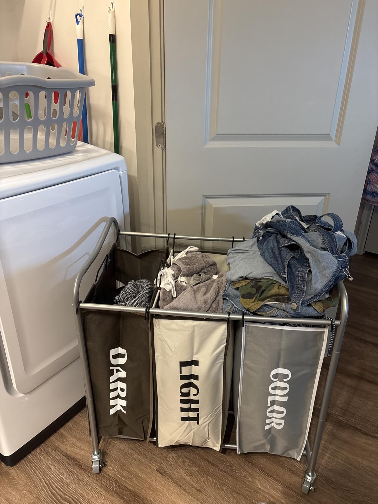Simple Houseware Heavy Duty 3-Bag Laundry Sorter Rolling Cart, Dark Grey customer photo 1