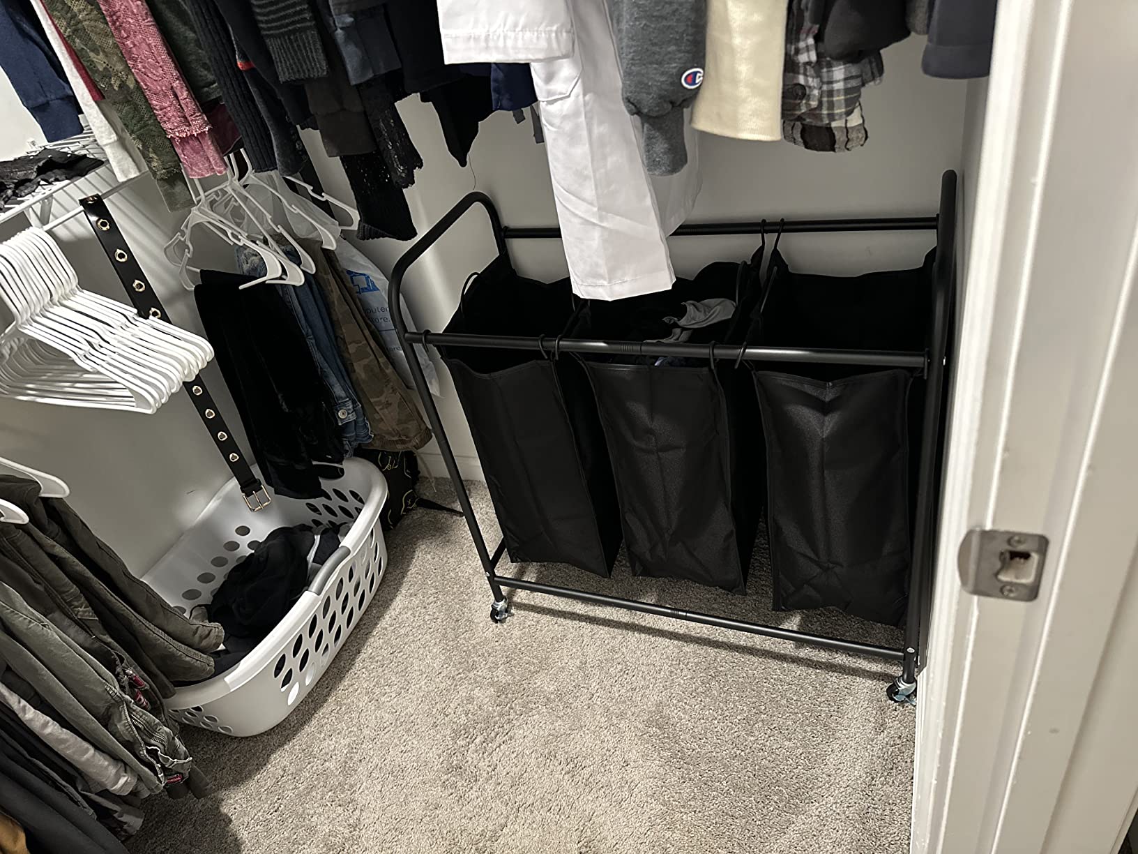 LINZINAR 3 Section Laundry Hamper, Black Laundry Basket 135L Laundry Sorter customer photo 2