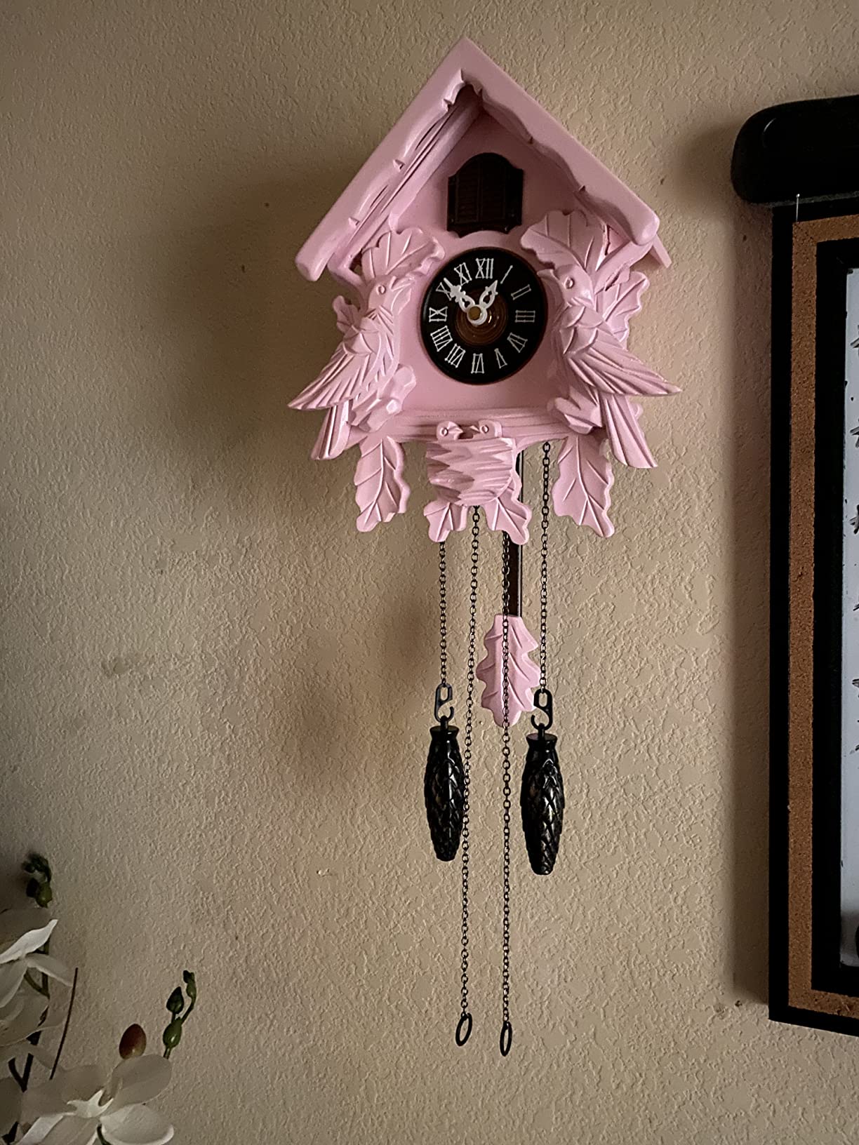 TIMEGEAR Cuckoo Clock with Night Mode, Singing Bird, Wooden Decorations and Swinging Pendulum (Brown) customer photo 2
