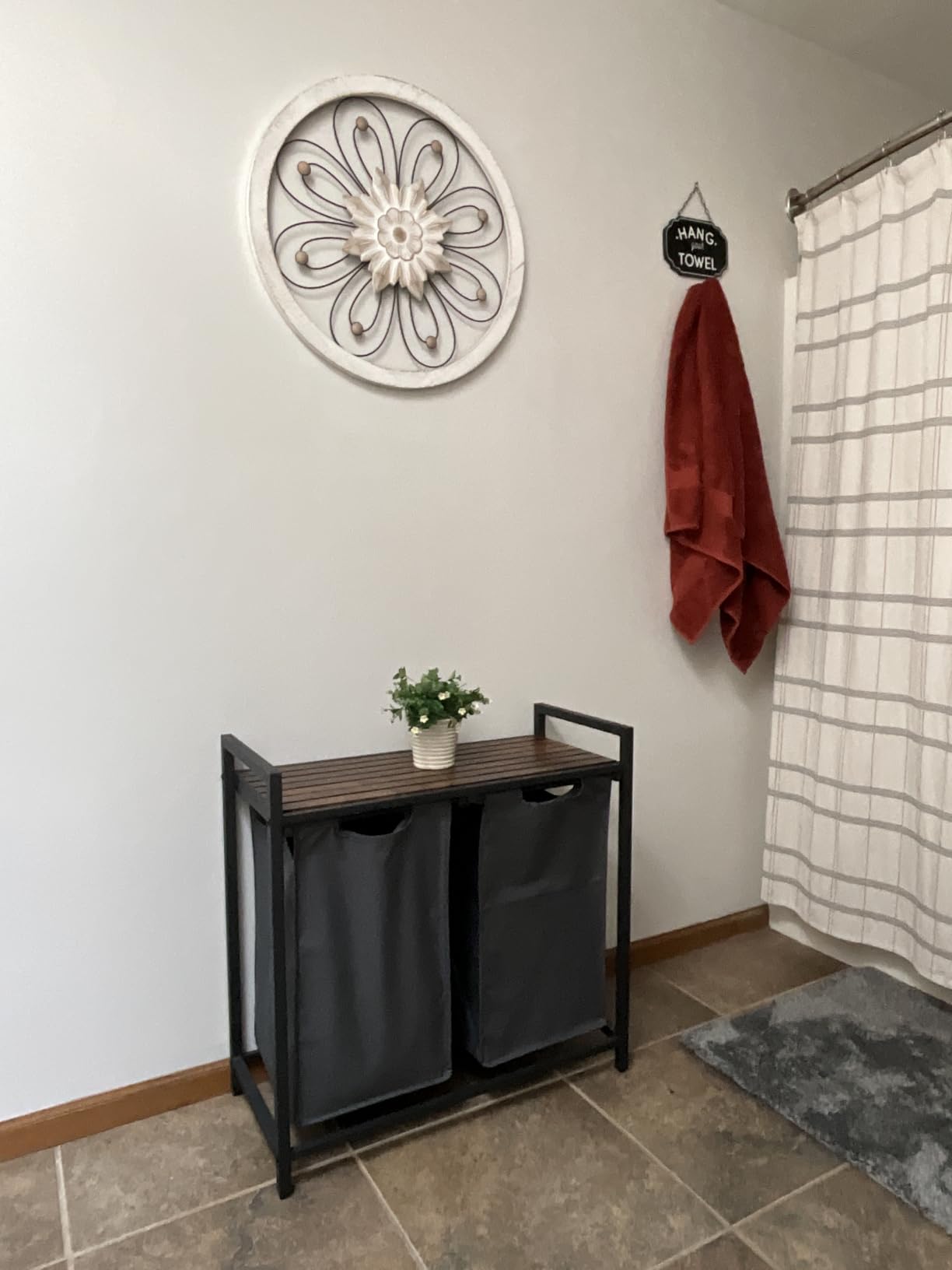 VASAGLE Laundry Hamper with Shelf, 3 Pull-Out Bags, 3 x 10.6 Gallons (40 L) | Laundry Basket, Laundry Sorter 3 Section, Metal Frame, Ink Black and Rustic Brown, BRENTA Collection UBLH301B01 customer photo 1