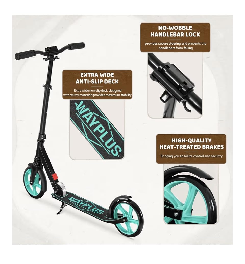 WAYPLUS Kick Scooter for Ages 6+,Kid,Teens & Adults.8 Big Wheels,240lb | One-button Fold, Lightweight, 4 Adjustable Height,Bearing ABEC9,20