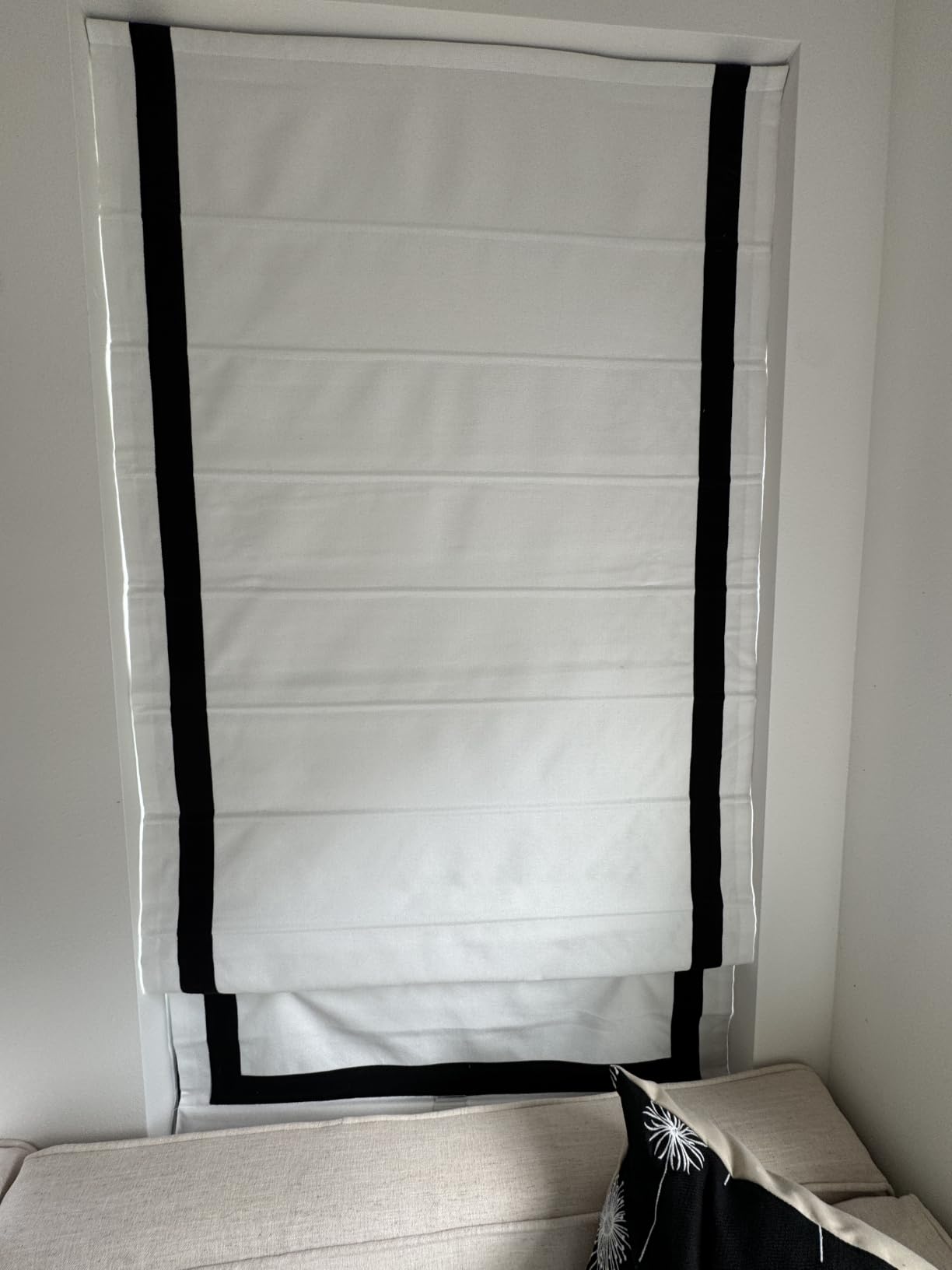 DEJAVU Roman Shades With Ribbon Border for Windows, White Black Custom Blackout Light Filtering Window Shades, Fabric Insulated Thermal Blinds for Doors, French Doors, Kitchen Windows customer photo 2