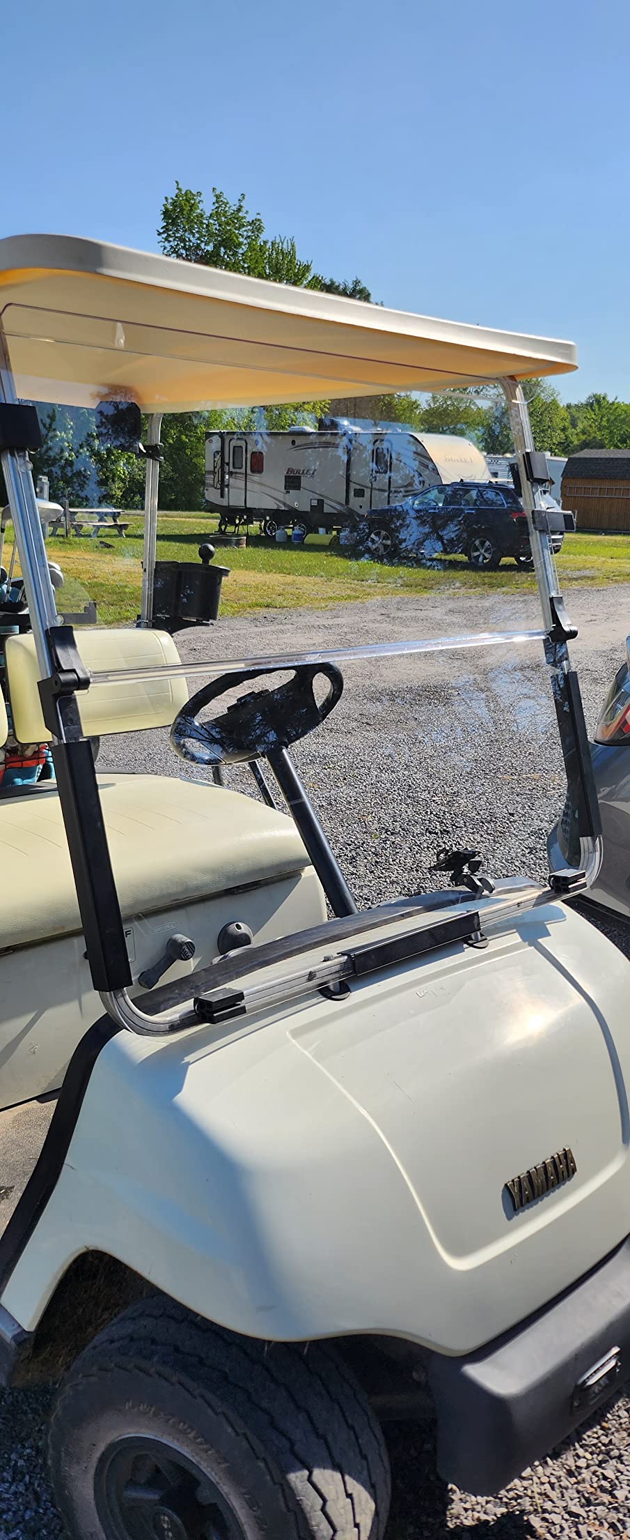 10L0L Golf Cart Windshield for Yamaha G14 G16 G19 1995-2002 Clear/Tinted | Fits G14 G16 G19 Gas & Electric, 4.76mm Thick Polycarbonate Folding Down Front Windshield, No-Drill Hardware Included customer photo 2