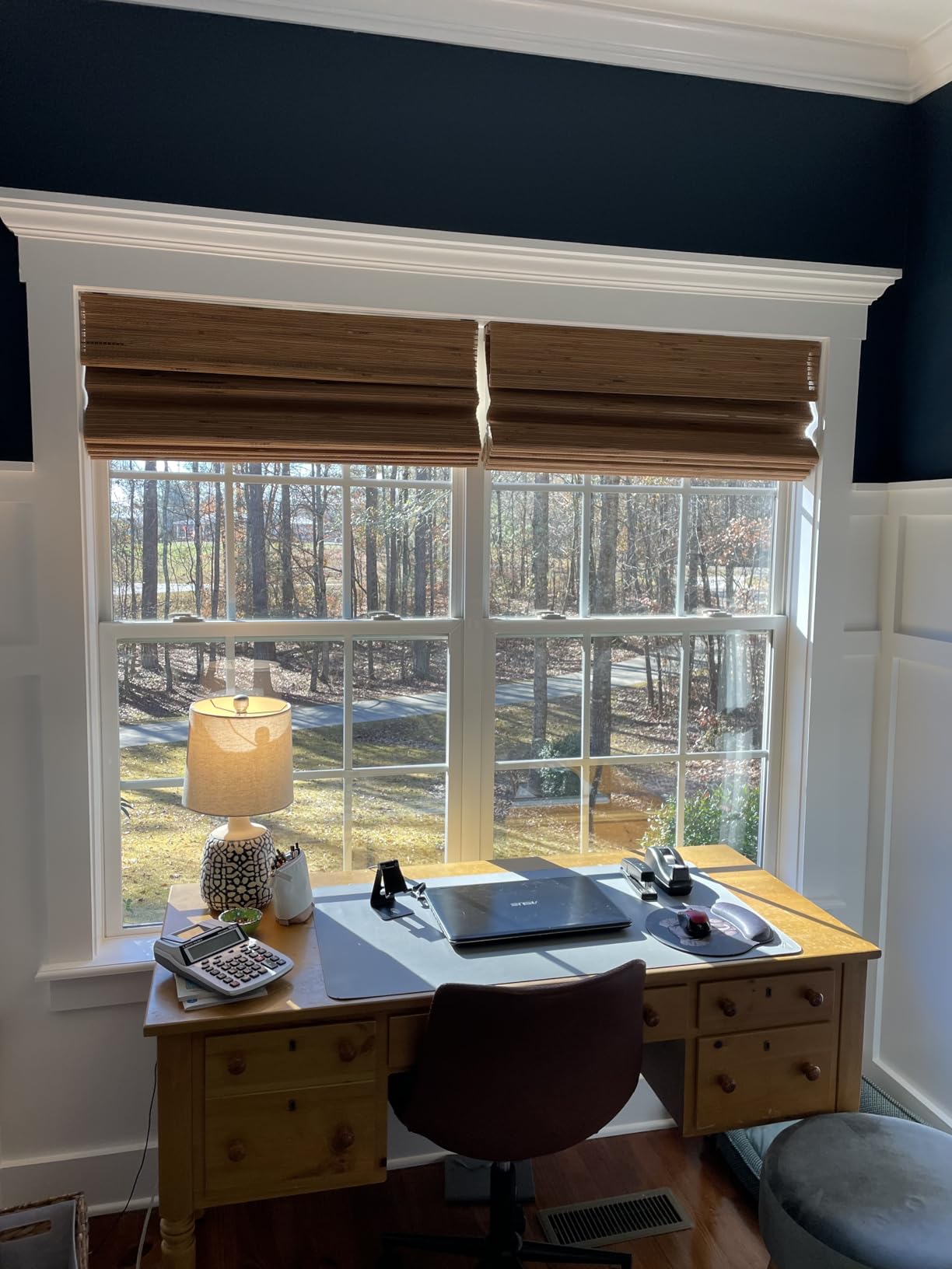Cordless Blackout Bamboo Window Shades, Light Filtering Roman Blinds with 6