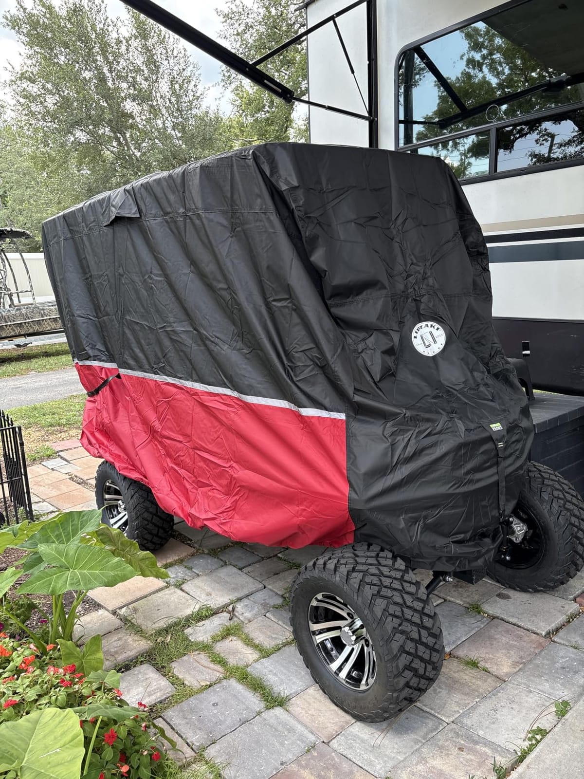 2/4/4+2 Passenger Golf Cart Cover Fits EZGO, Club Car, Yamaha, Heavy Duty 420D Waterproof Windproof Sunproof Outdoor All-Weather Full Cover (Black Gray-L) customer photo 2