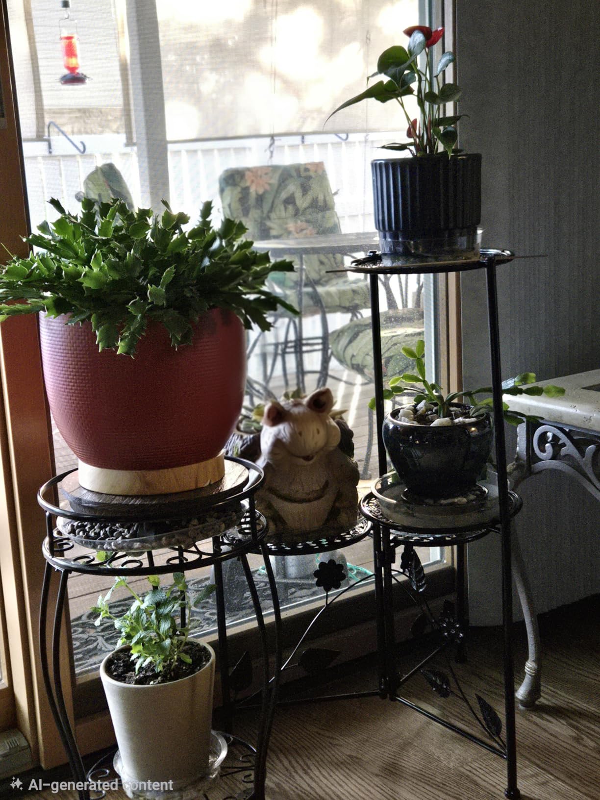 NAKUPE Plant Stand Indoor Outdoor, 4 Tier Metal Corner Flower Shelf, Black customer photo 2