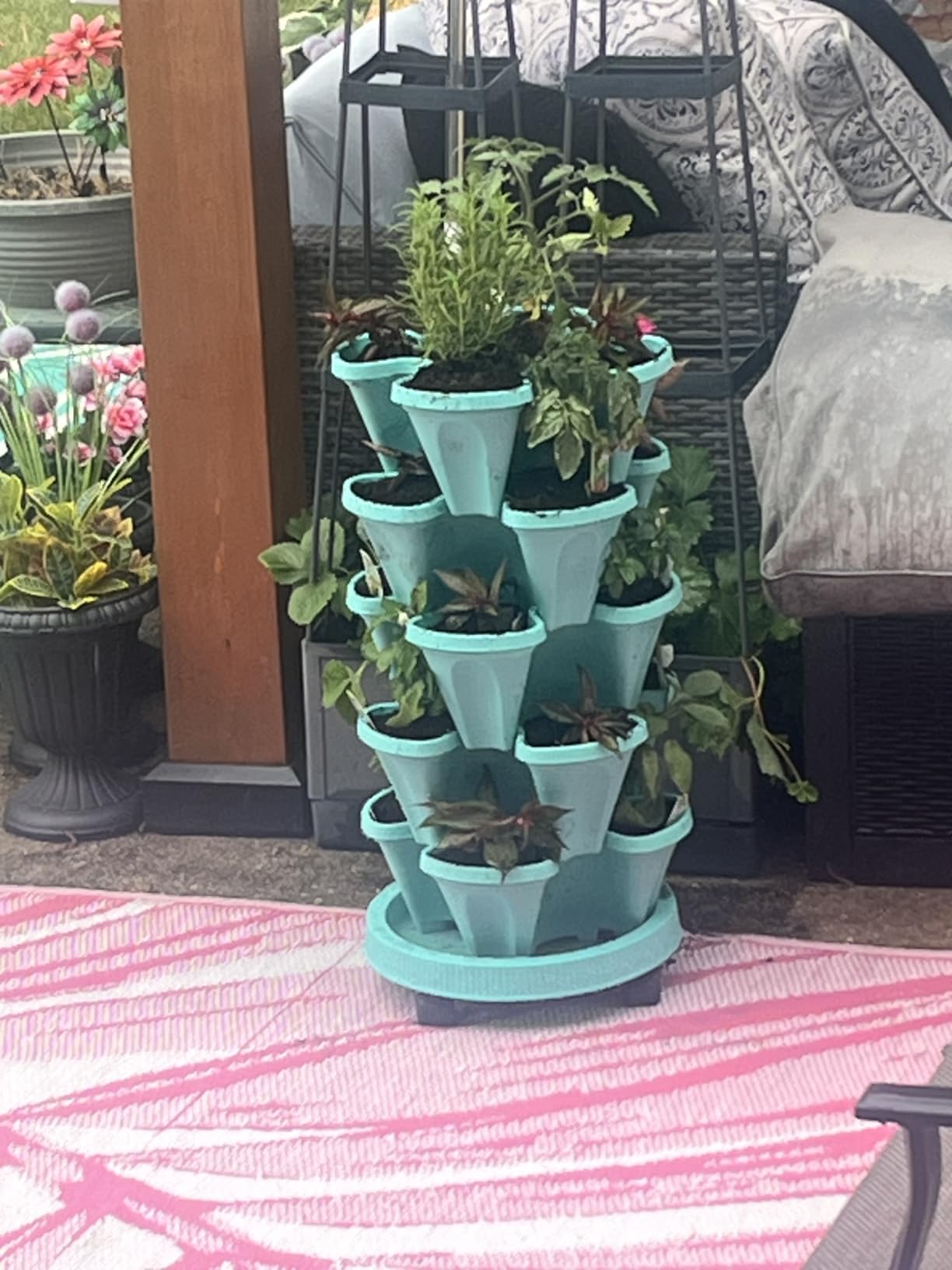 GameXcel Vertical Planter Tower - 5 Tier Stackable Garden Planters with Wheels and Tools Plant Pots for Strawberry Herb Flower and Vegetable Indoor Outdoor Use Red customer photo 2