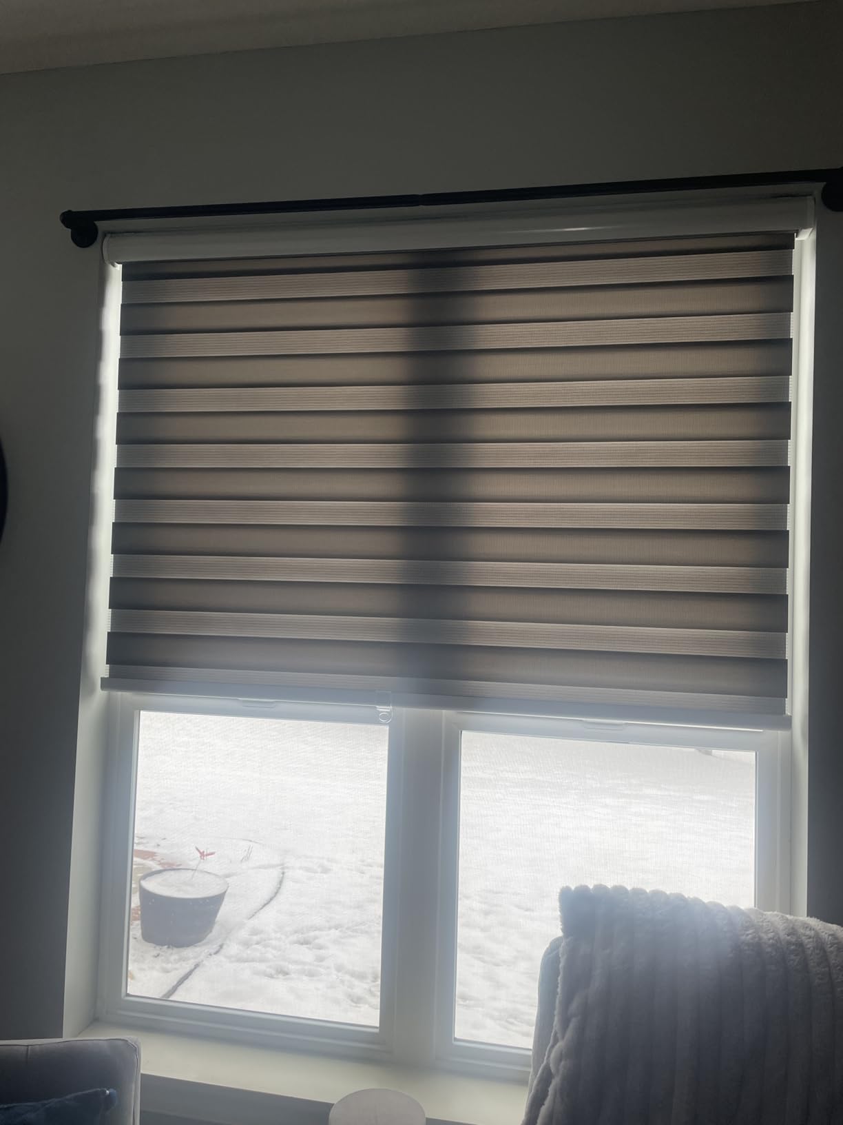 Kokorona Zebra Blinds Roller Shades Cordless Window Blinds with Valance Cover, Day and Night Sheer Shades Dual Layer Fabric for Light Control Light Filtering Privacy, Dark Grey, 30