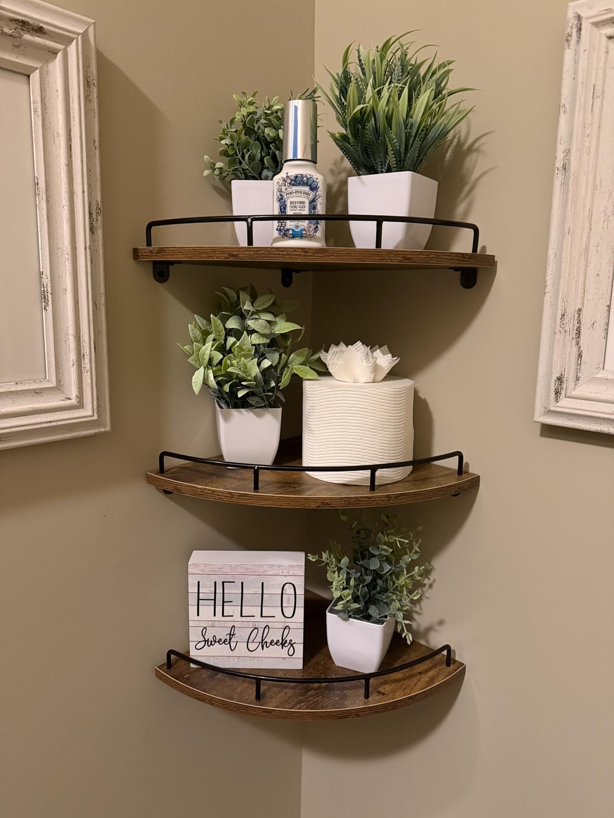HORLIMER Set of 3 Floating Corner Shelf Wall Mount with Fence, Brown customer photo 2