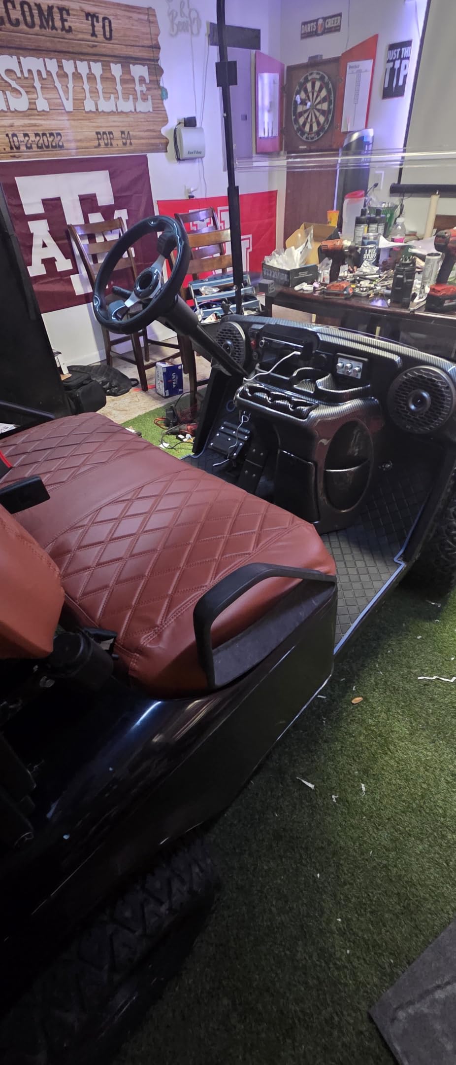 KUAFU Dashboard Radio Panel Compatible with 1996-2013 EZGO TXT Golf Cart | Dash Cover Stereo Instrument Trim Panel Bezel with Radio/Speaker Cutouts ABS Plastic (Carbon Fiber Color) customer photo 1