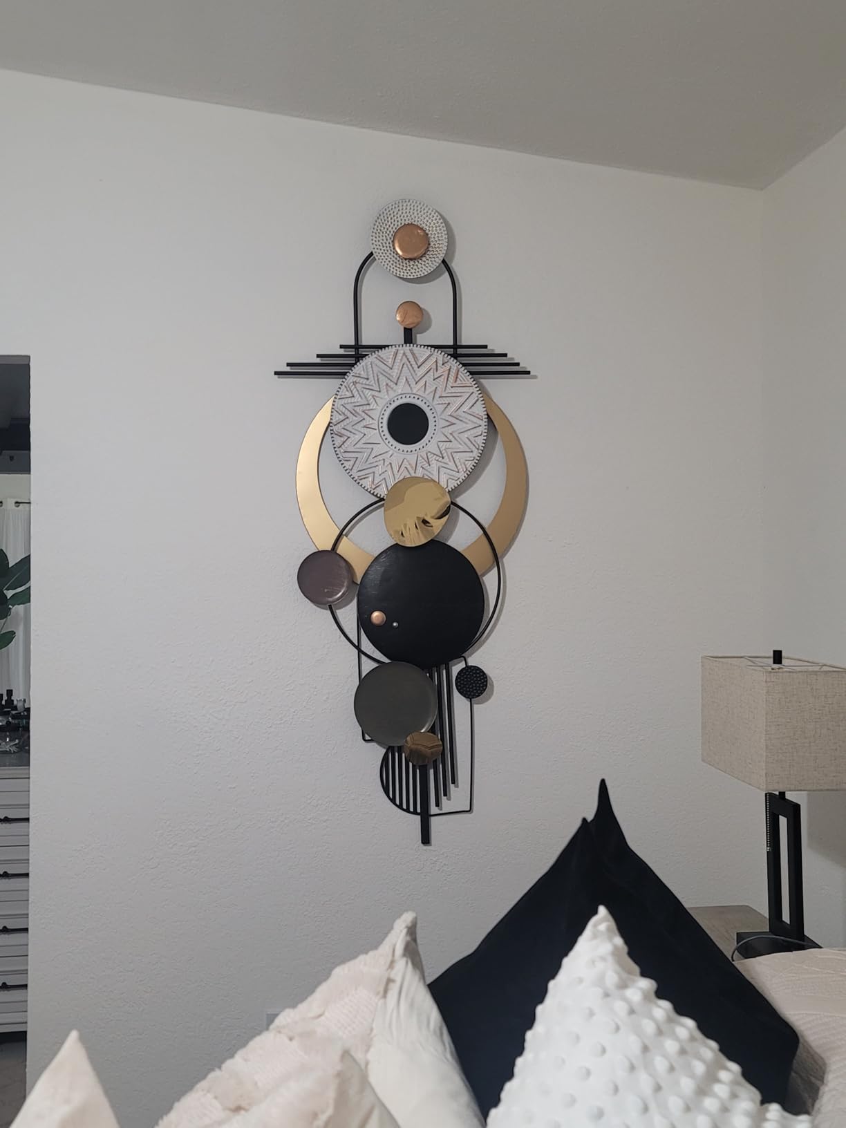 Large Modern Metal Wall Art for Living Room,Geometric Decor 59x24 in customer photo 2