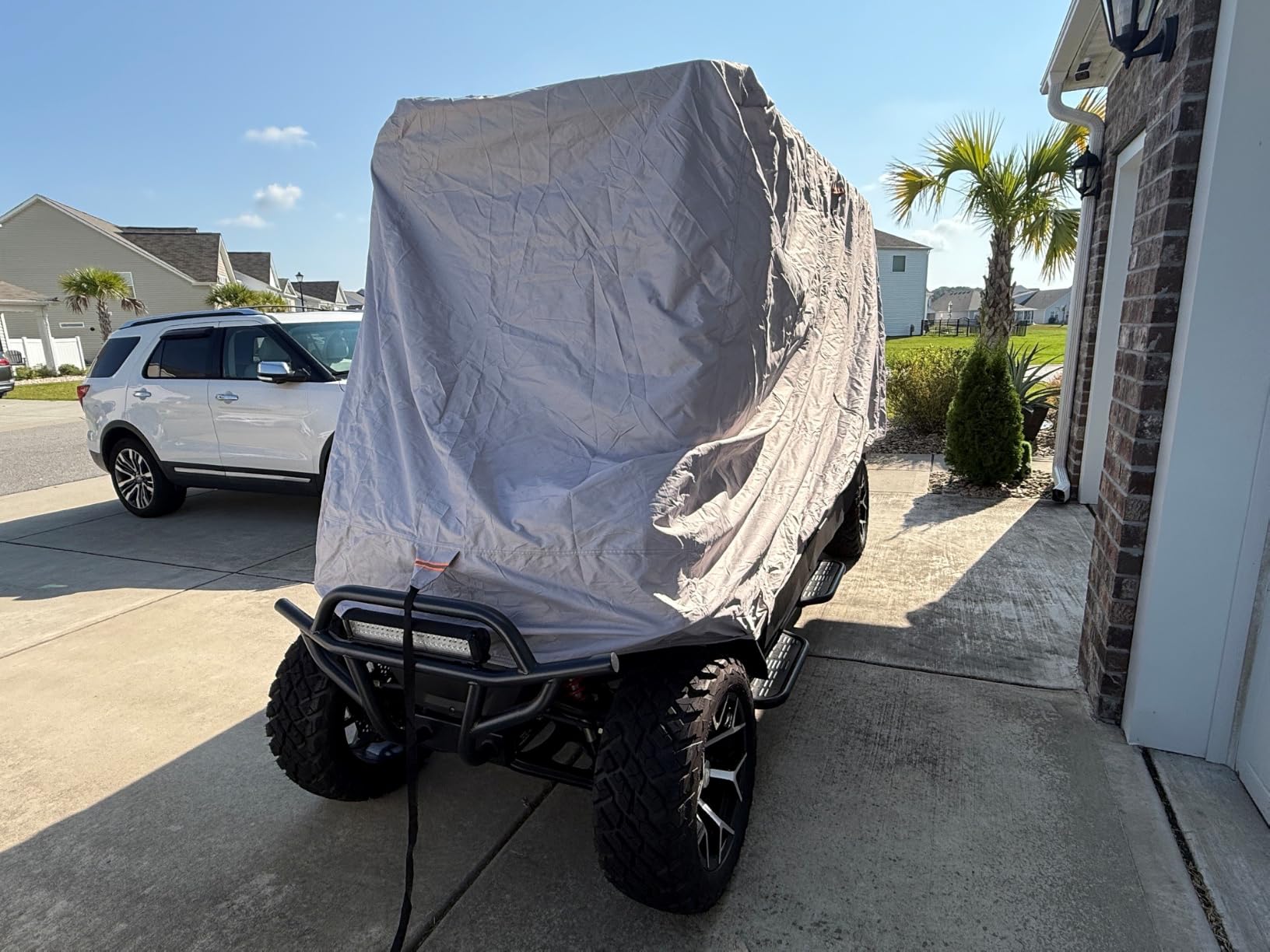 100% Waterproof 1200D Solution-Dyed Golf Cart Cover | Universal Fit Yamaha,Honda,Club Car,EZGO and Most Brand Golf Cart for 2/2+2/4/4+2/6 Seats with Zipper Door,Storage Bag customer photo 2