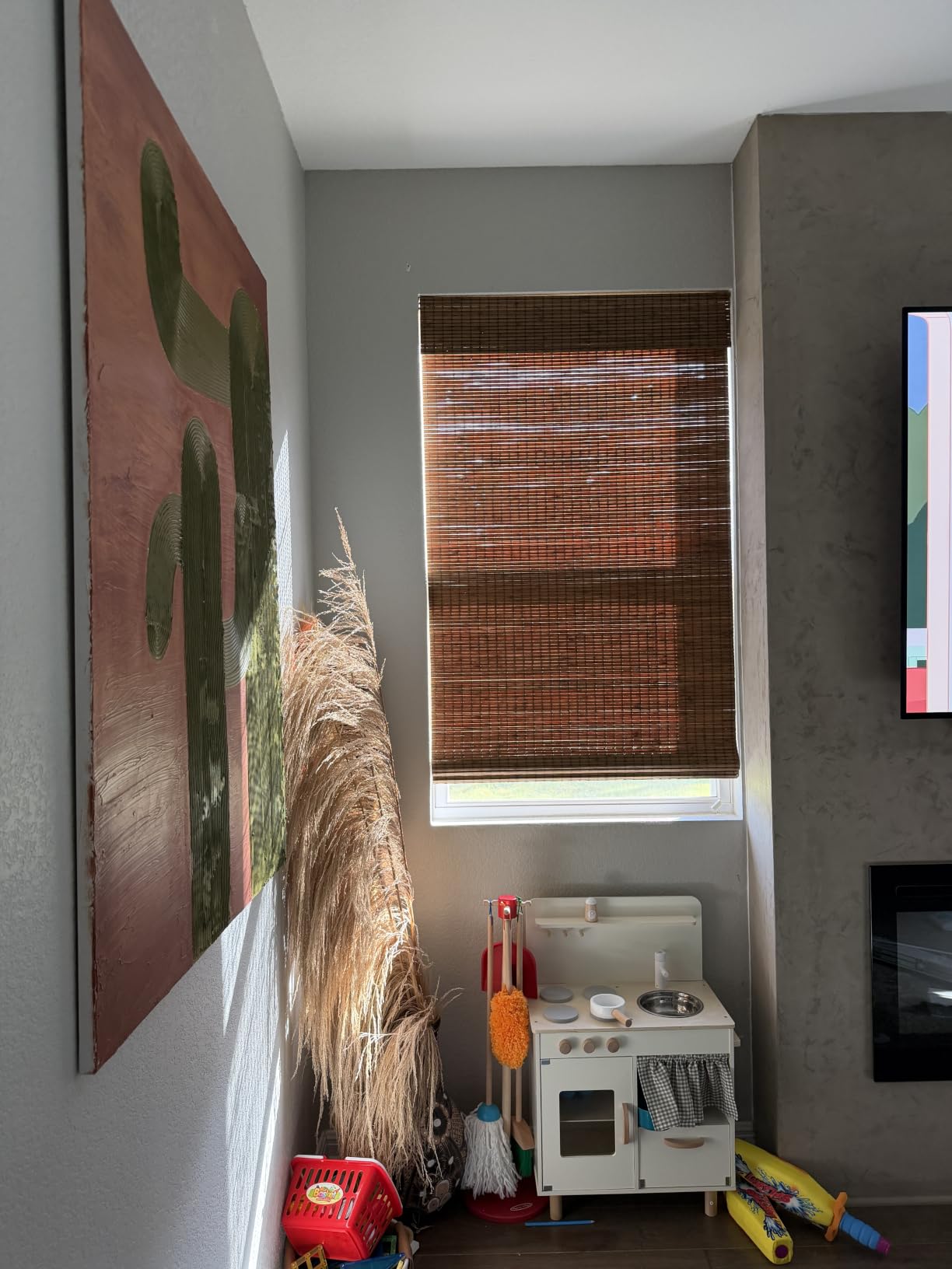 LazBlinds Cordless Bamboo Roman Shades, 34.5x48, Highfield Teak | Privacy Blinds for Interior Windows, Room Darkening Roll Up Bamboo Blinds for Home & Patio customer photo 2