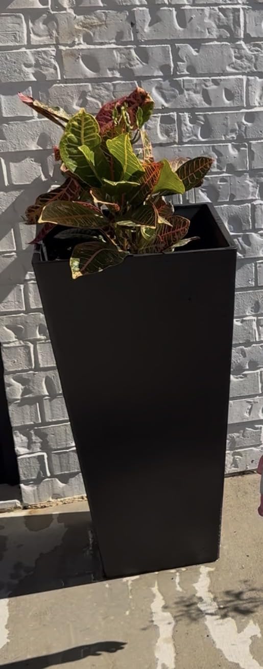 Heyzier Tall Planters for Outdoor Plants, Large Resin Flower Pots for Garden, Front Porch, Patio, Indoor - Set of 2 (Black, 28 inch - 2 Pack) customer photo 1