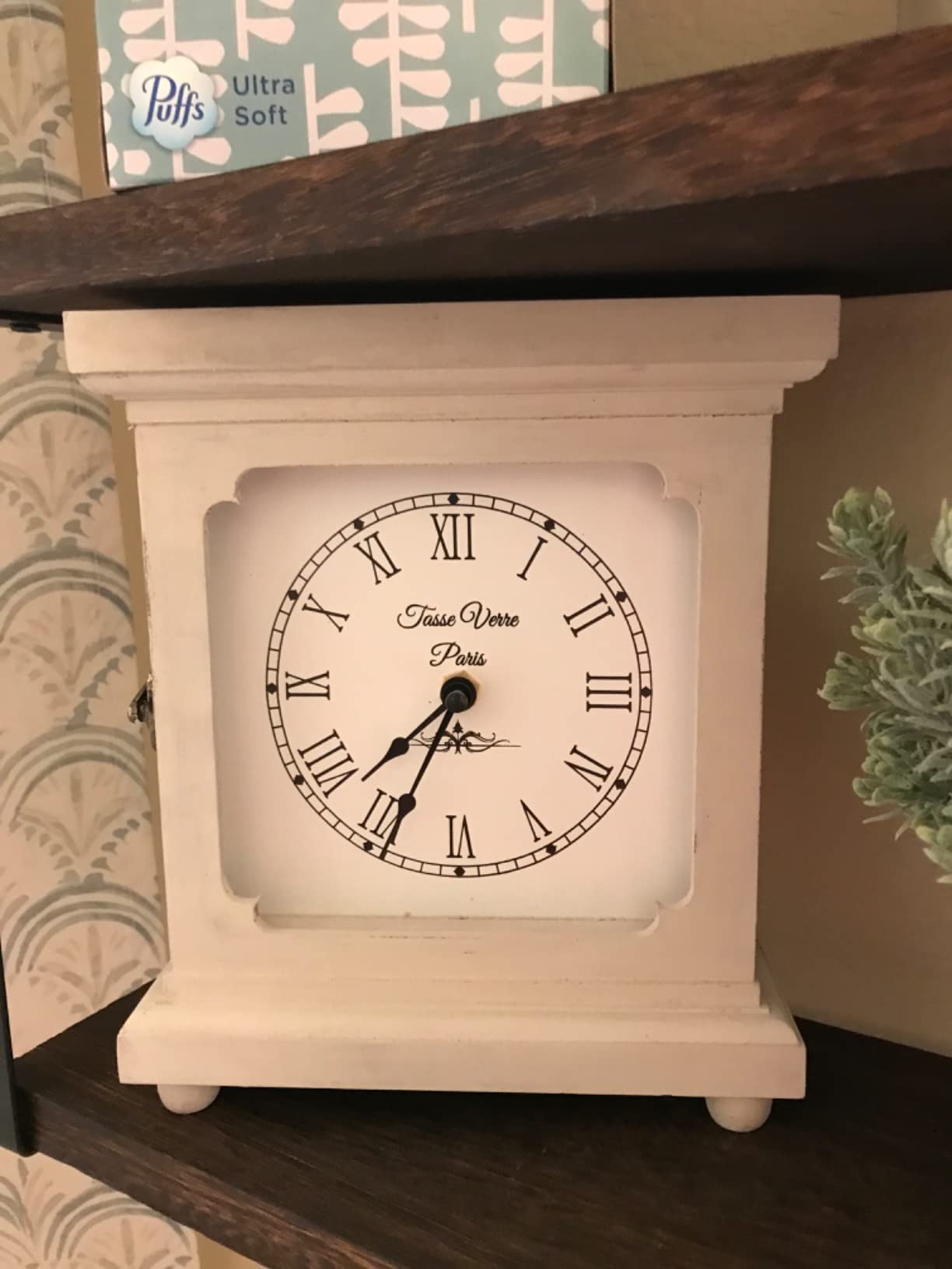 Tasse Verre 12 Inch Vintage Wall Clock - Farmhouse Decor Distressed White Washed Mechanical Quiet Silent - Retro Vintage Hanging Brown Non-Ticking Round customer photo 1